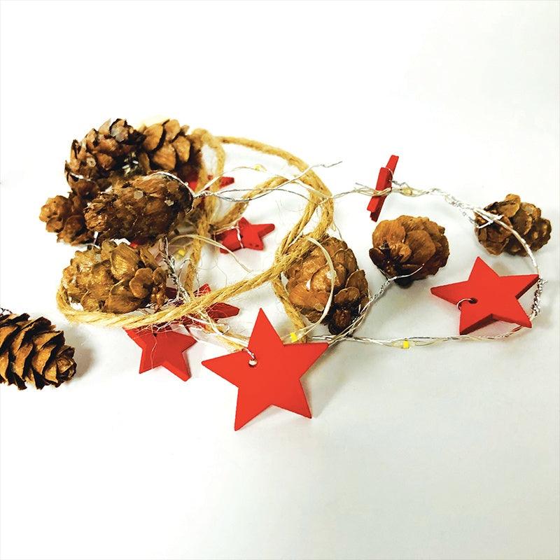 “CHRISTMAS GARLAND STRING LIGHTS” ΣΤΕΦΑΝΙ-KOKKINO  ΑΣΤΕΡΙ 20 LED ΛΑΜΠΑΚ ΣΕΙΡΑ ΜΠΑΤΑΡ(2xΑΑ) ΘΕΡΜΟ - ledmania.gr