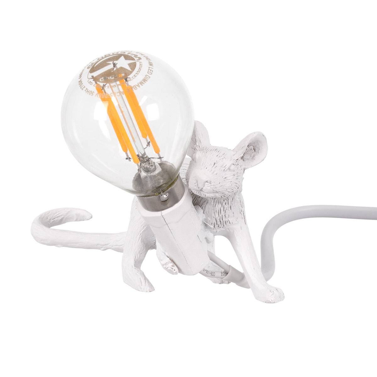 GloboStar® MOUSE 00676 Vintage Επιτραπέζιο Φωτιστικό Πορτατίφ Λαμπατέρ Μονόφωτο με Ντουί 1 x E12 AC 230V Λευκό Πλαστικό Μ13 x Π4 x Υ7cm - ledmania.gr