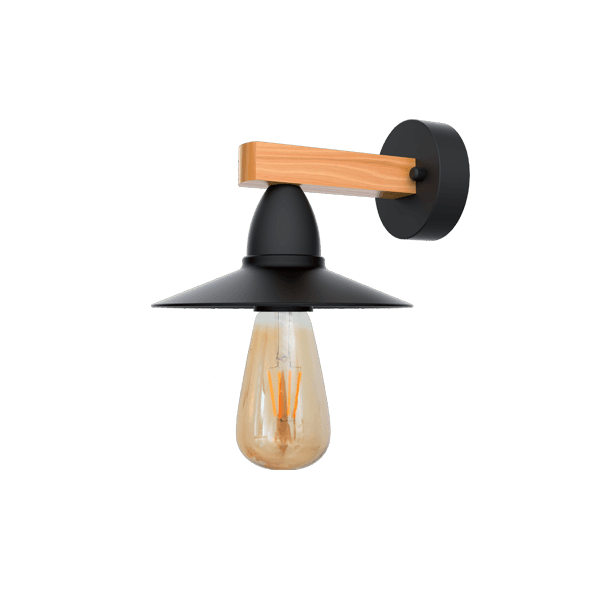 PHIL WALL LAMP 1xE27 BLACK/WOOD - ledmania.gr
