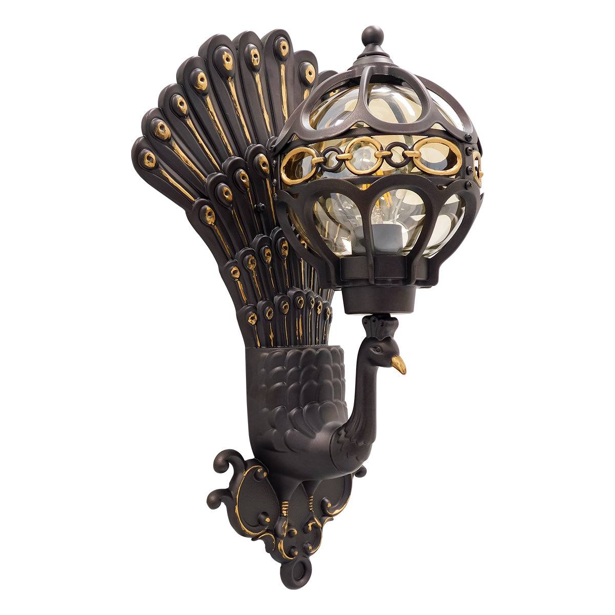 GloboStar® CORNELIA 01250 Vintage Φωτιστικό Τοίχου Απλίκα Μονόφωτο Καφέ Σκούρο Μεταλλικό Πλέγμα με Γυαλί Μ20 x Π32 x Υ55cm - ledmania.gr