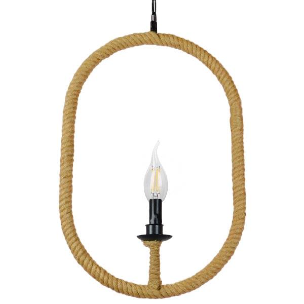 GloboStar® MIERES 10001142 Vintage Κρεμαστό Φωτιστικό Οροφής Μονόφωτο Μαύρο Μεταλλικό με Μπεζ Σχοινί Μ35 x Π10 x Υ53cm - ledmania.gr