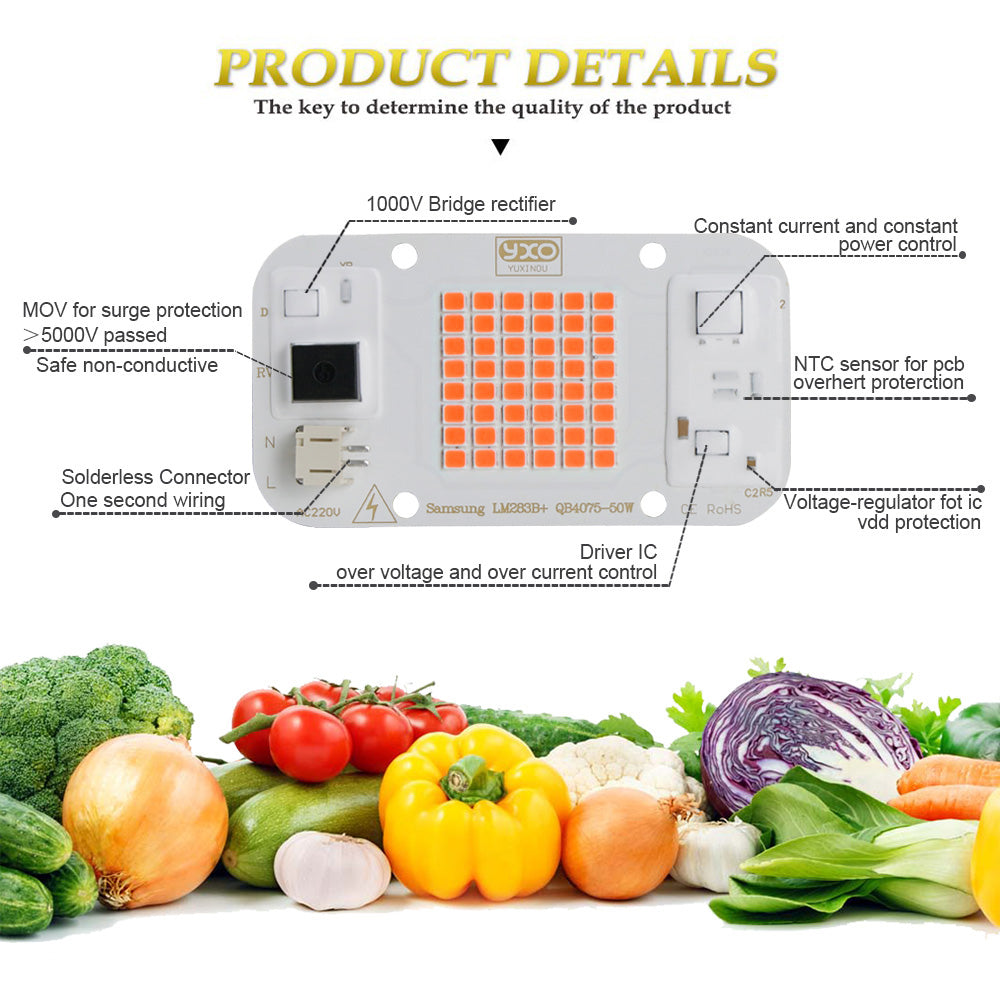 AC 220V 50w Dimmable Samsung Lm283B+370-780nm LED Ανάπτυξης Φυτων Full Spectrum-τεμ.1 - ledmania.gr