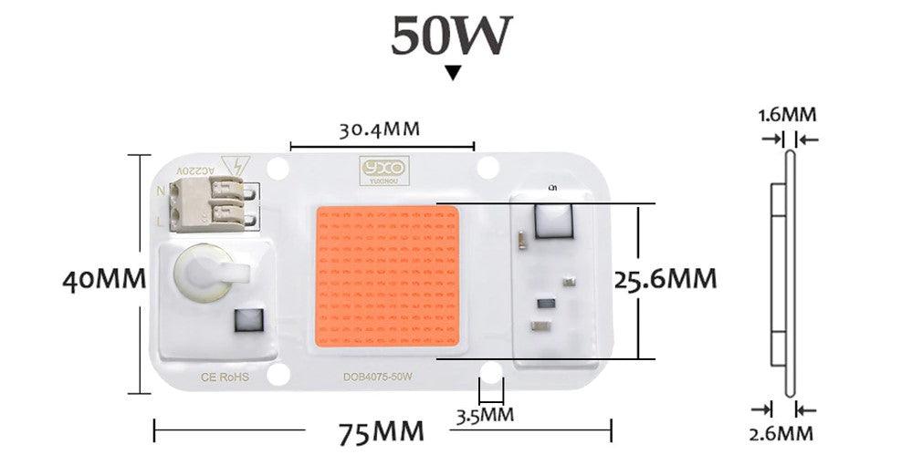 LED Αναπτυξης Φυτων-Dimmable-DIY-50W-6000lm-Πλήρες φάσμα 380-780nm- Smart IC LED Bridgelux DOB Chip AC 220V - ledmania.gr