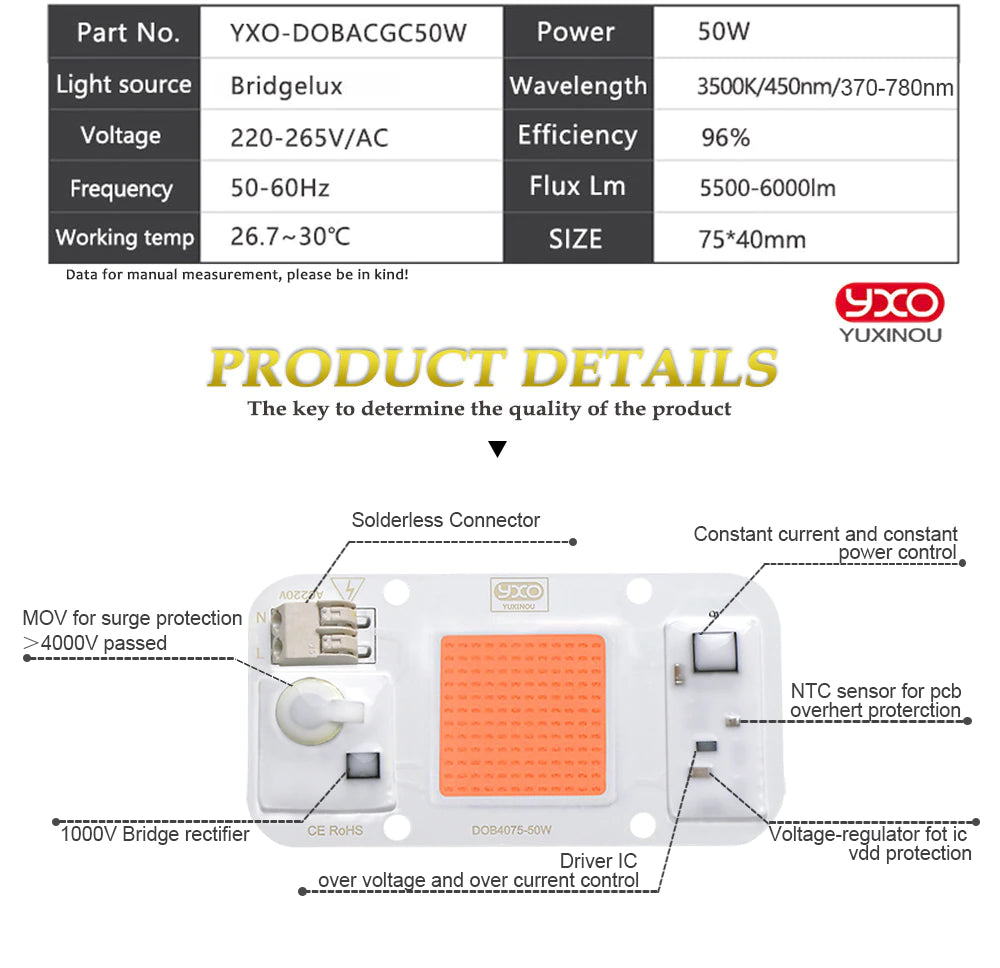 LED Αναπτυξης Φυτων-Dimmable-DIY-50W-6000lm-Smart IC LED Bridgelux DOB Chip AC 220V Ψυχρο Λευκο-6000K-τεμ1 - ledmania.gr