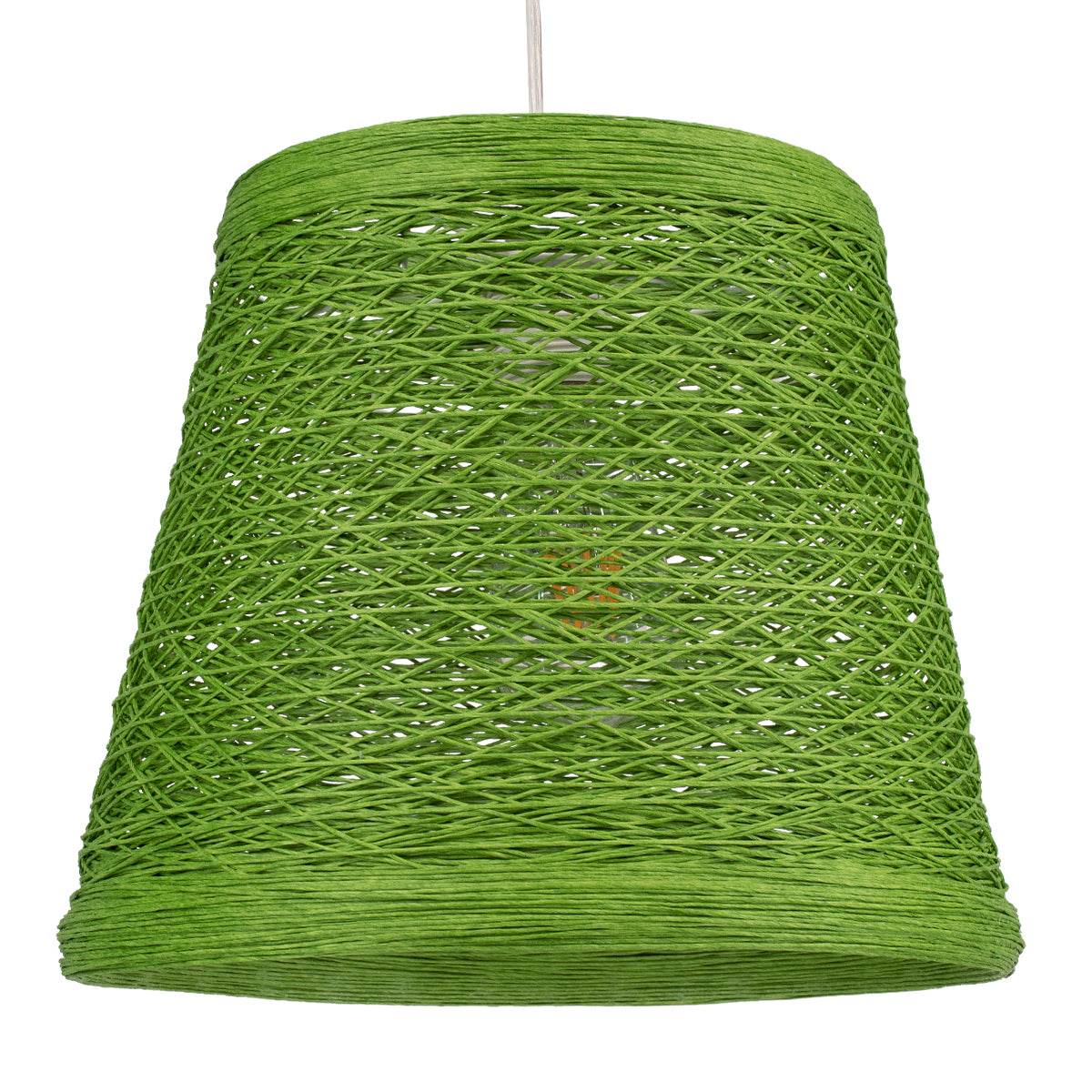 GloboStar® PLAYROOM 00864 Vintage Κρεμαστό Φωτιστικό Οροφής Μονόφωτο Πράσινο Ξύλινο Ψάθινο Rattan Φ32 x Υ27cm - ledmania.gr