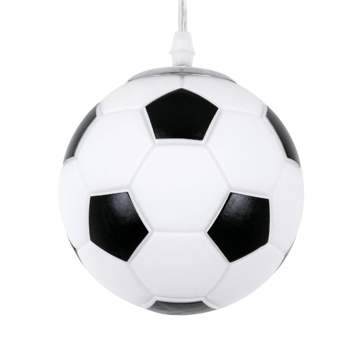 GloboStar® FOOTBALL 00643 Μοντέρνο Κρεμαστό Παιδικό Φωτιστικό Οροφής Μονόφωτο Μαύρο Λευκό Γυάλινο Φ15 x Υ18cm - ledmania.gr
