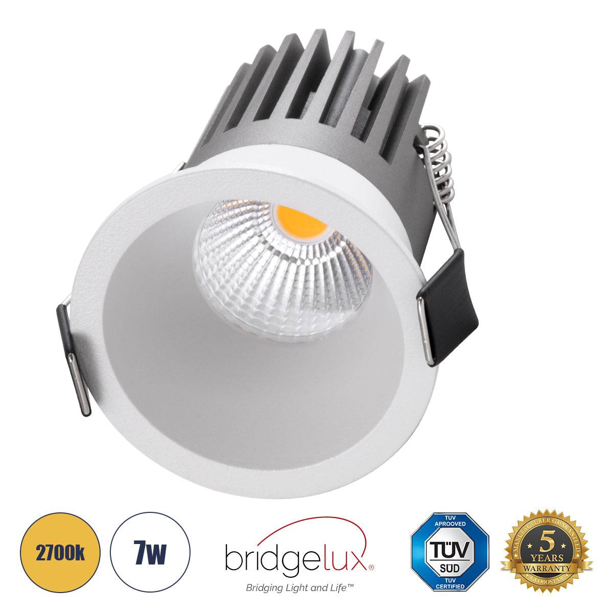 GloboStar® MICRO-B 60243 Χωνευτό LED Spot Downlight TrimLess Φ6cm 7W 875lm 38° AC 220-240V IP20 Φ6 x Υ7.8cm - Στρόγγυλο - Λευκό - Θερμό Λευκό 2700K - Bridgelux COB - 5 Years Warranty - ledmania.gr