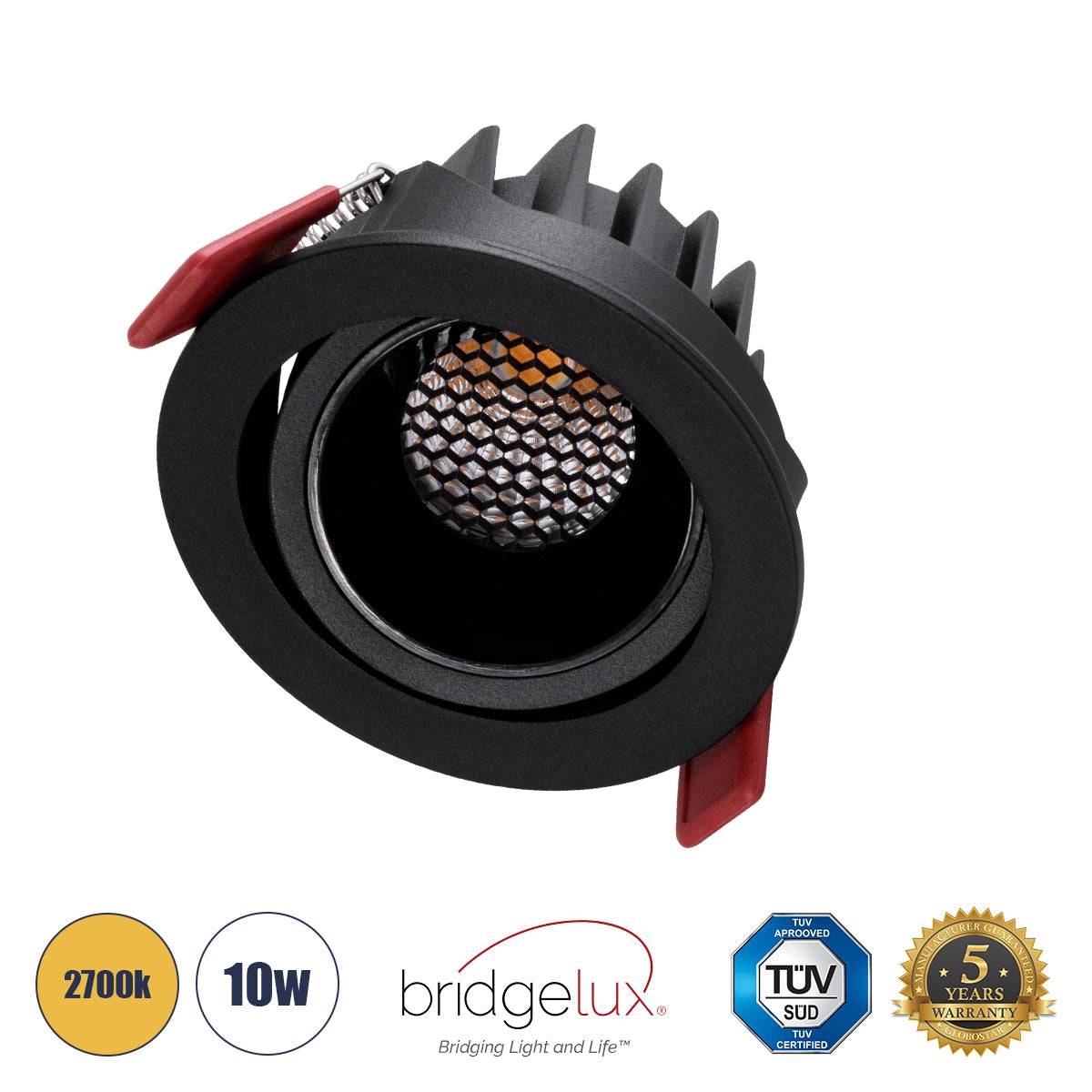 GloboStar® LEO-R 60287 Χωνευτό LED Spot Downlight TrimLess Φ8.5cm 10W 1250lm 38° AC 220-240V IP20 Φ8.5 x Υ6.6cm - Στρόγγυλο - Κινούμενο - Μαύρο & Anti-Glare HoneyComb - Θερμό Λευκό 2700K - Bridgelux COB - 5 Years Warranty - ledmania.gr