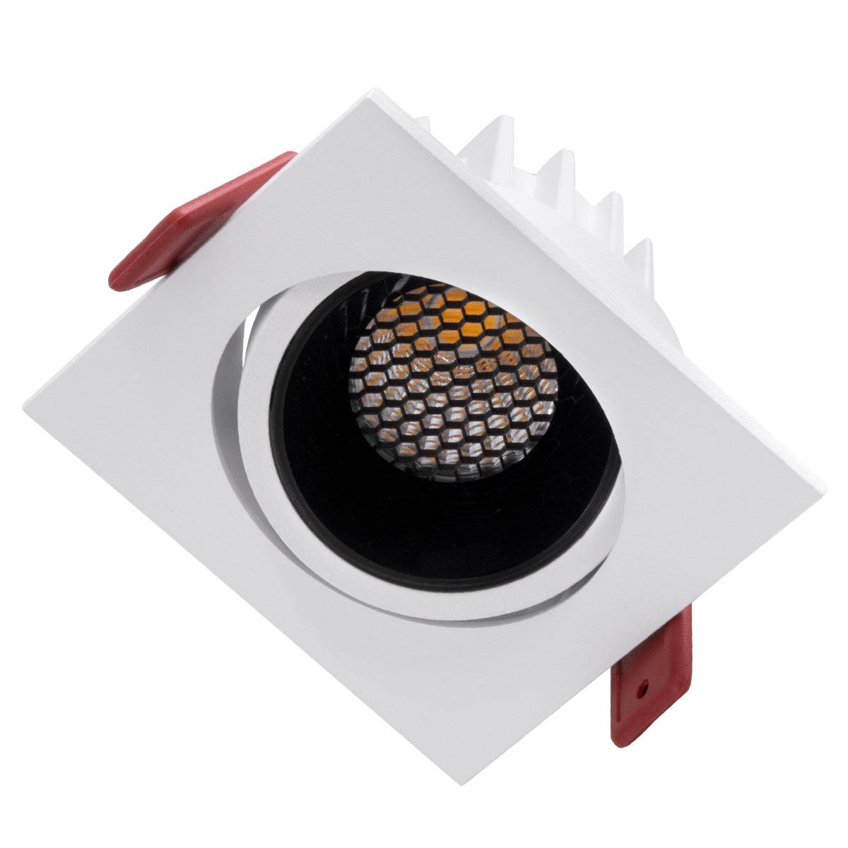 GloboStar® LEO-SQ 60288 Χωνευτό LED Spot Downlight TrimLess Μ8.5xΠ8.5cm 10W 1300lm 38° AC 220-240V IP20 Μ8.5 x Π8.5 x Υ6.6cm - Τετράγωνο - Κινούμενο - Λευκό με Μαύρο Κάτοπτρο & Anti-Glare HoneyComb - Φυσικό Λευκό 4500K - Bridgelux COB - 5 Years Warranty - ledmania.gr