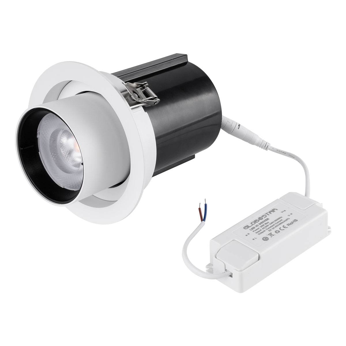 GloboStar® VIRGO-B 60310 Χωνευτό LED Spot Downlight TrimLess Φ13.5cm 20W 2600lm 36° AC 220-240V IP20 Φ13.5cm x Υ14cm - Στρόγγυλο - Λευκό με Μαύρο Κάτοπτρο - Φυσικό Λευκό 4500K - Bridgelux COB - 5 Years Warranty - ledmania.gr