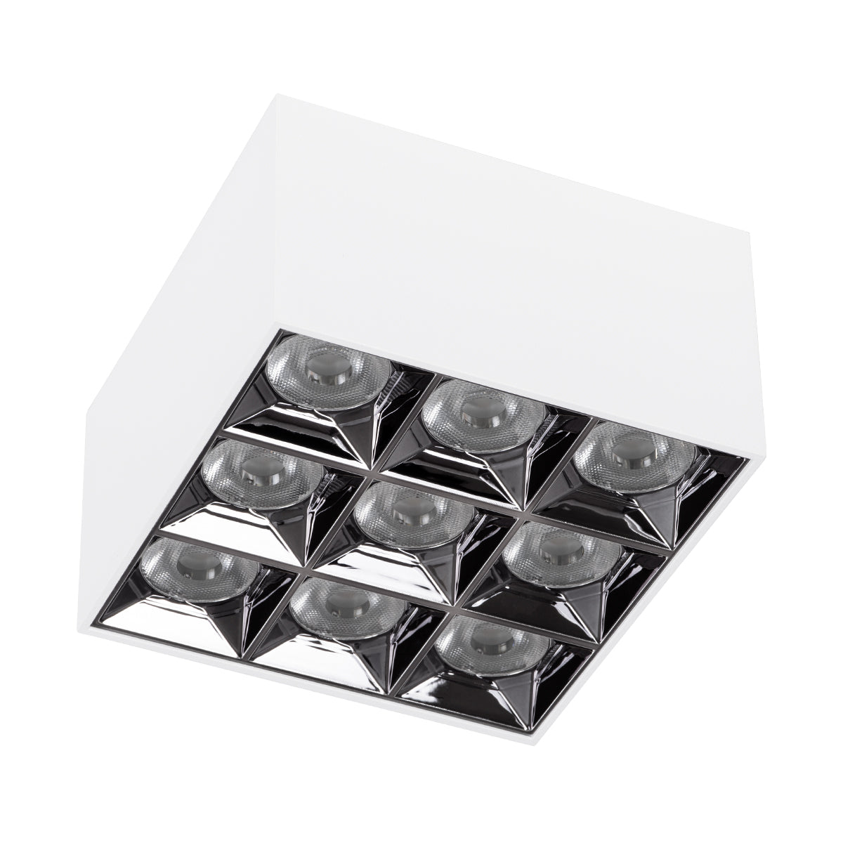 GloboStar® LUMINAR SUPERIOR 60339 Επιφανειακό LED Spot Downlight TrimLess 30W 4050lm 36° AC 220-240V IP20 Μ12 x Π12 x Υ6.6cm - Λευκό με Κάτοπτρο Χρωμίου - Θερμό Λευκό 2700K - Bridgelux High Lumen Chip Gen2 - TÜV Certified Driver - 5 Years Warranty - ledmania.gr