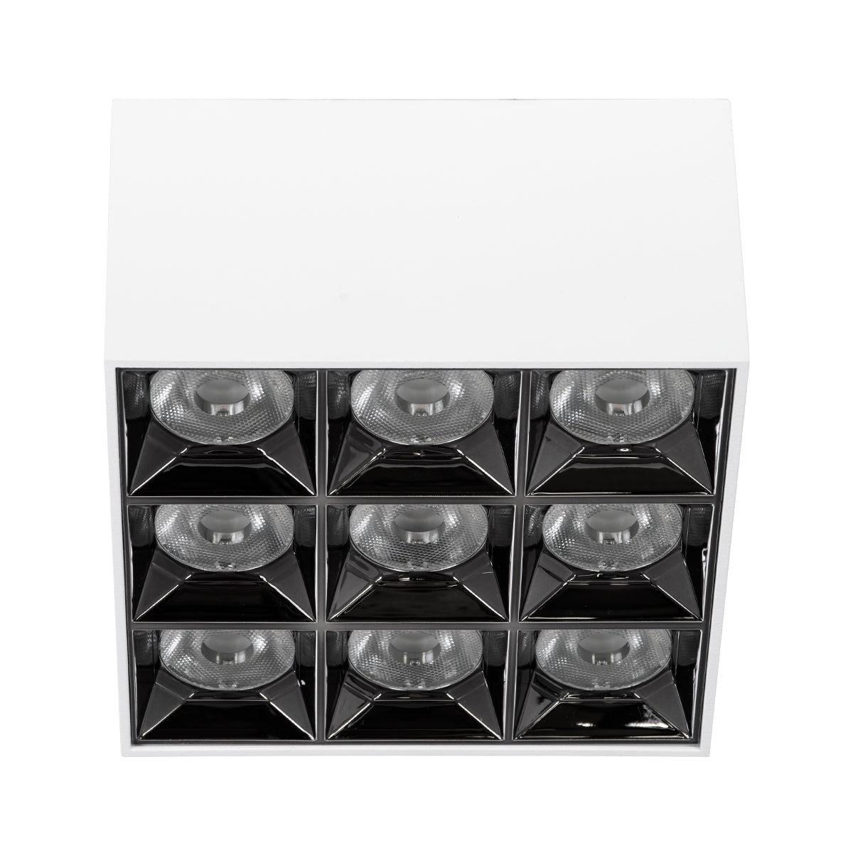 GloboStar® LUMINAR SUPERIOR 60339 Επιφανειακό LED Spot Downlight TrimLess 30W 4050lm 36° AC 220-240V IP20 Μ12 x Π12 x Υ6.6cm - Λευκό με Κάτοπτρο Χρωμίου - Θερμό Λευκό 2700K - Bridgelux High Lumen Chip Gen2 - TÜV Certified Driver - 5 Years Warranty - ledmania.gr