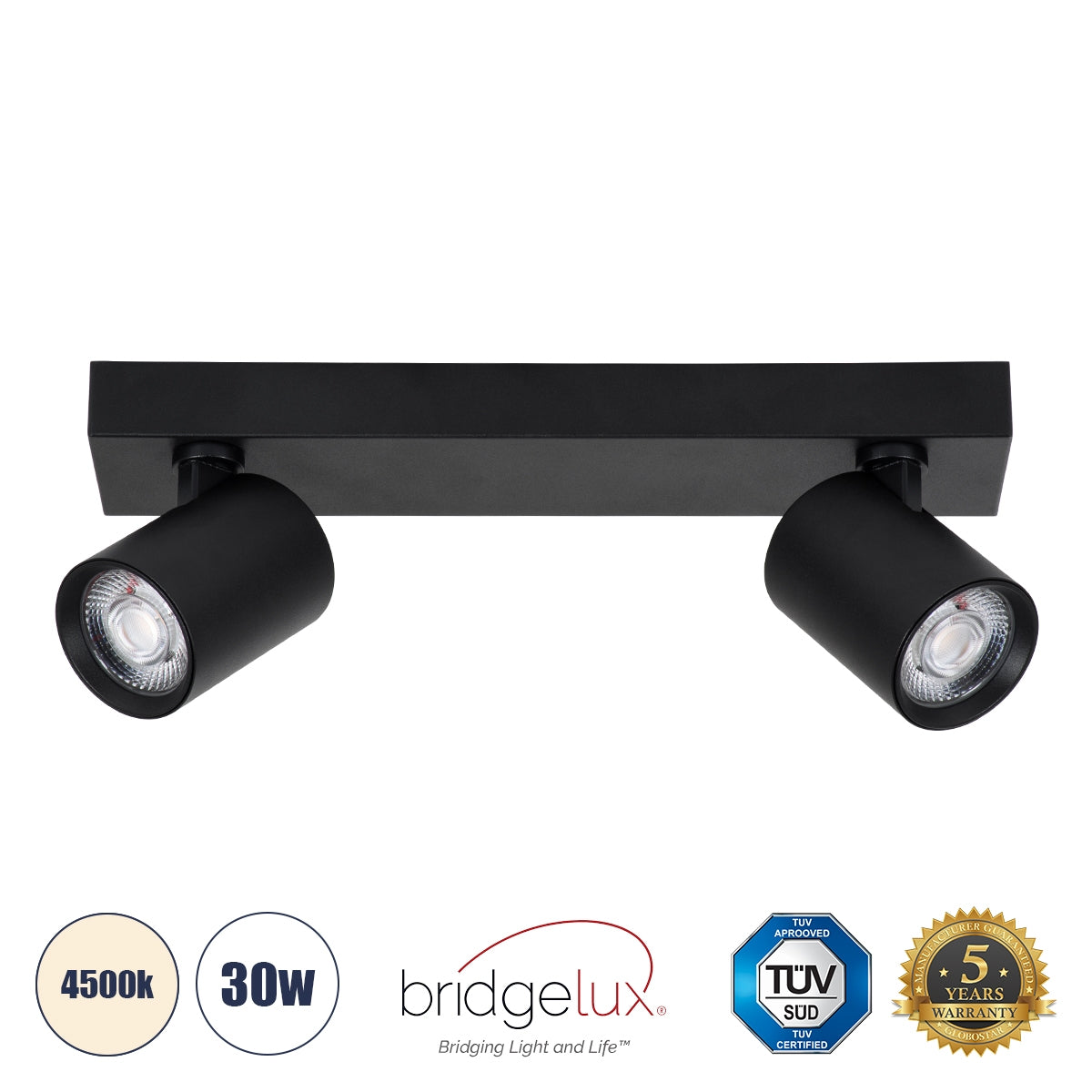 GloboStar® LEONARDO 60346 Μοντέρνο Φωτιστικό Οροφής Ράγα με Κινούμενα Σποτ LED Spot Downlight 20W 2400lm 60° AC 220-240V IP20 Μ32 x Π7 x Υ11.8cm - Μαύρο - Φυσικό Λευκό 4500K - Bridgelux COB - ledmania.gr