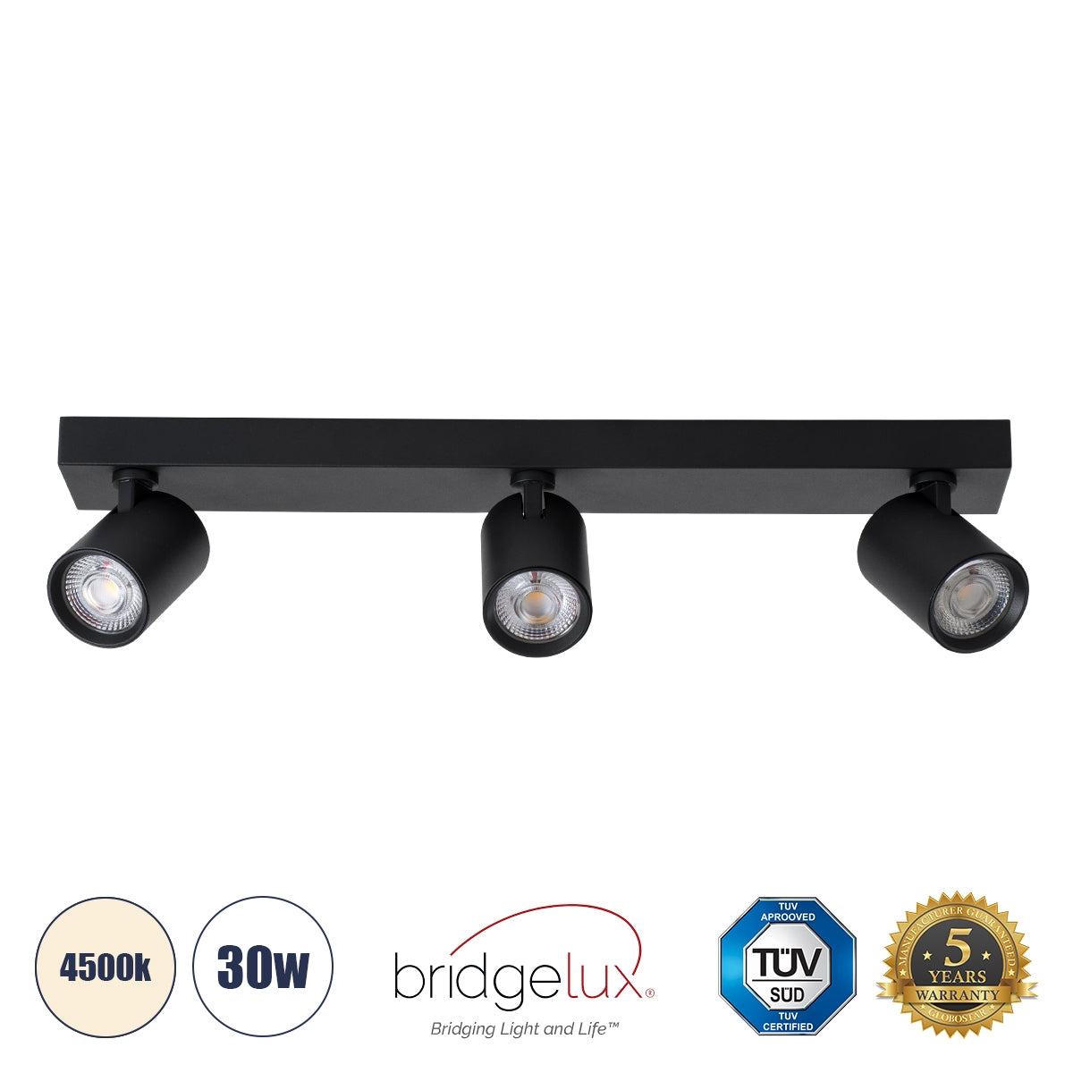 GloboStar® LEONARDO 60348 Μοντέρνο Φωτιστικό Οροφής Ράγα με Κινούμενα Σποτ LED Spot Downlight 30W 3600lm 60° AC 220-240V IP20 Μ52 x Π7 x Υ11.8cm - Μαύρο - Φυσικό Λευκό 4500K - Bridgelux COB - ledmania.gr