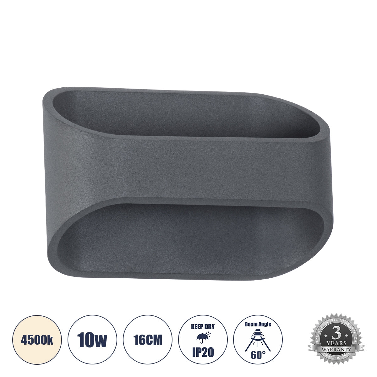 GloboStar® EDEN 60667 Φωτιστικό Τοίχου - Απλίκα Αρχιτεκτονικού Φωτισμού Εσωτερικού Χώρου Up & Down LED 10W 1000lm 60° AC 220-240V IP20 Μ16 x Π10.5 x Υ9cm - Φυσικό Λευκό 4500K - Γκρι Ανθρακί - Bridgelux Chip - ledmania.gr