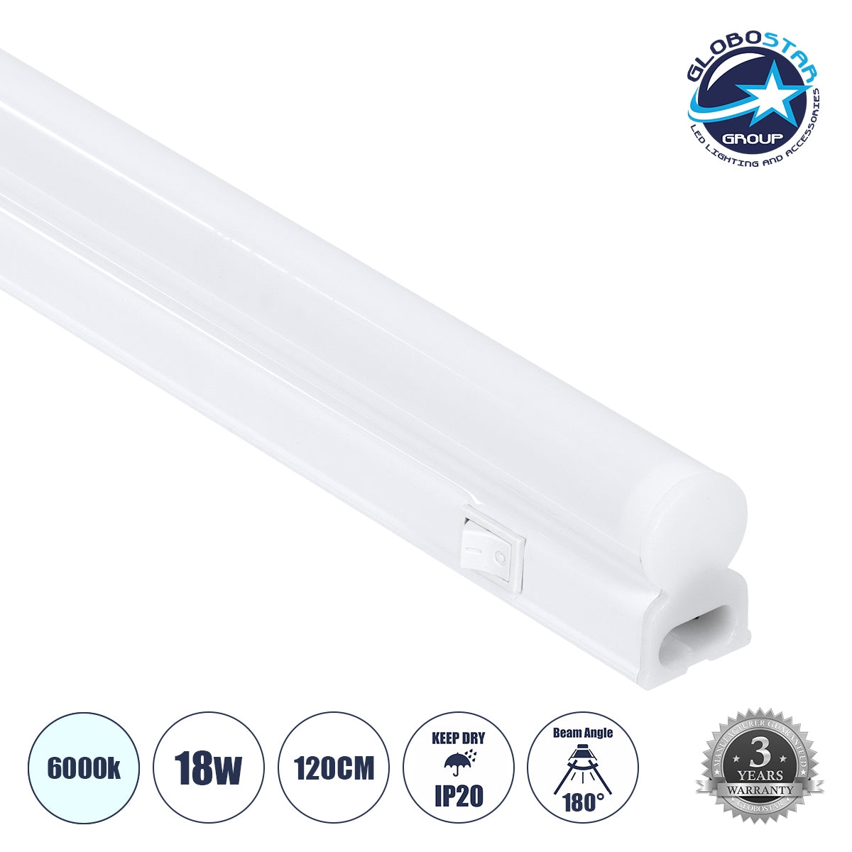 GloboStar® TUBO 60790 Γραμμικό Φωτιστικό Οροφής Linear LED Τύπου T5 Επεκτεινόμενο 18W 1800lm 180° AC 220-240V IP20 Πάγκου Κουζίνας με Διακόπτη On/Off Μ120 x Π2.2 x Υ3.5cm Ψυχρό Λευκό 6000K - Λευκό - ledmania.gr