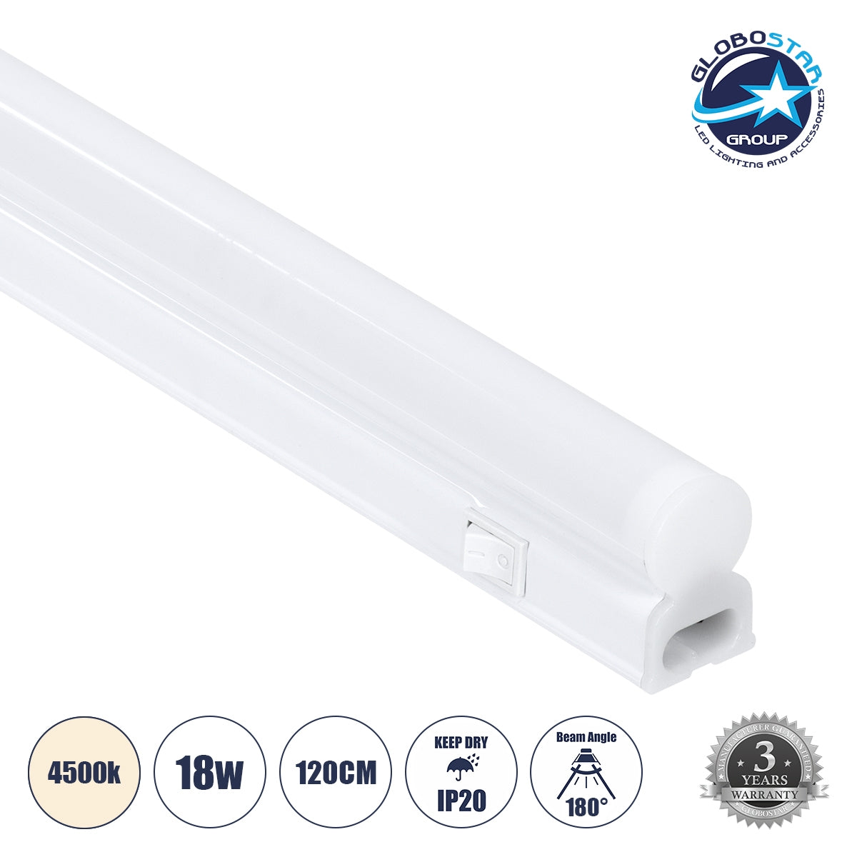 GloboStar® TUBO 60791 Γραμμικό Φωτιστικό Οροφής Linear LED Τύπου T5 Επεκτεινόμενο 18W 1764lm 180° AC 220-240V IP20 Πάγκου Κουζίνας με Διακόπτη On/Off Μ120 x Π2.2 x Υ3.5cm Φυσικό Λευκό 4500K - Λευκό - ledmania.gr