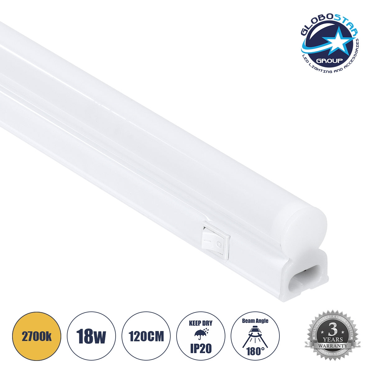 GloboStar® TUBO 60792 Γραμμικό Φωτιστικό Οροφής Linear LED Τύπου T5 Επεκτεινόμενο 18W 1728lm 180° AC 220-240V IP20 Πάγκου Κουζίνας με Διακόπτη On/Off Μ120 x Π2.2 x Υ3.5cm Θερμό Λευκό 2700K - Λευκό - ledmania.gr