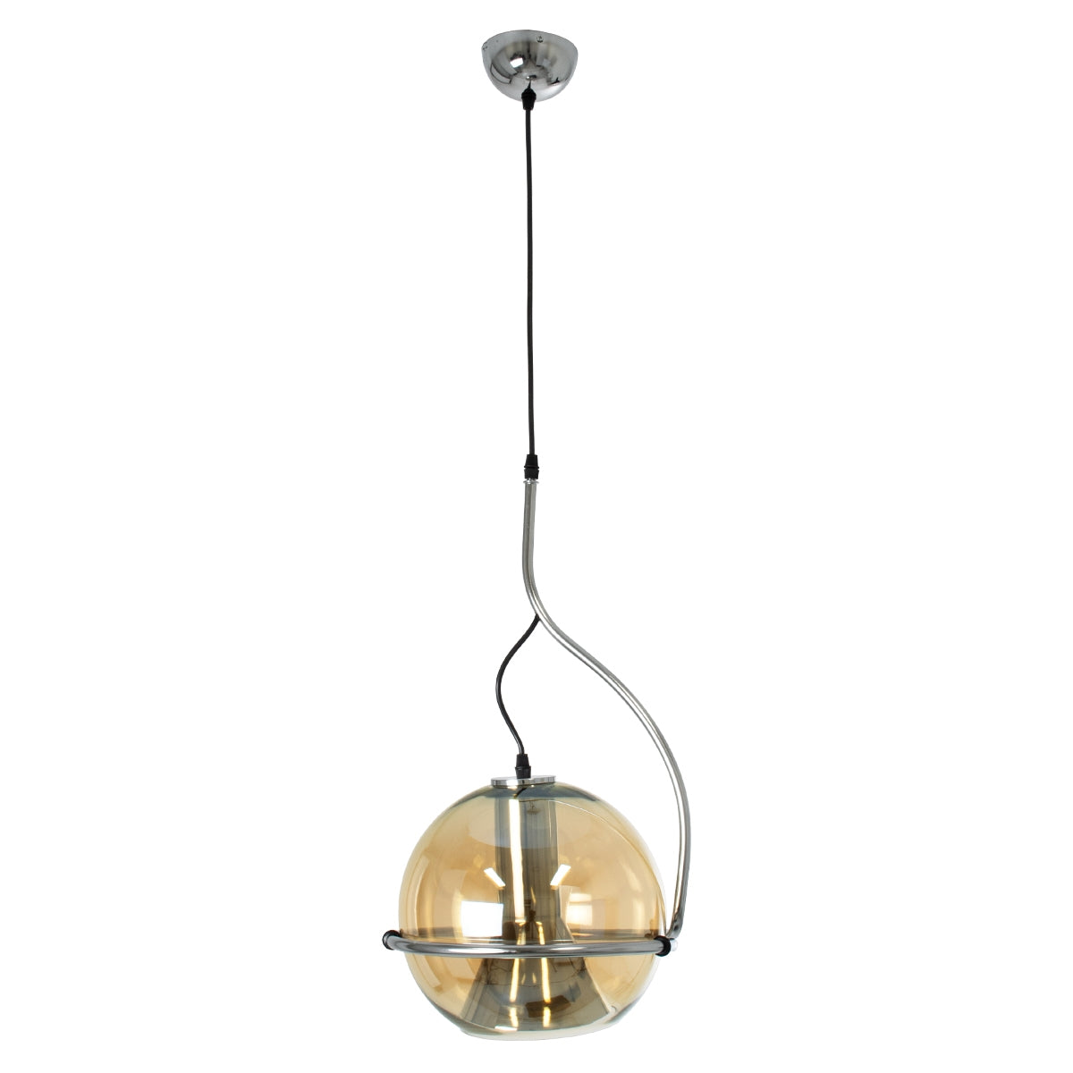 GloboStar® GLASSO 60927 Μοντέρνο Κρεμαστό Φωτιστικό Οροφής Μονόφωτο 1 x E27 Φιμέ Καθρεπτιζέ Χρυσό Μελί Γυάλινη Μπάλα με Μεταλλικό Επιχρωμιωμένο Σώμα Φ27 x Υ52cm - ledmania.gr