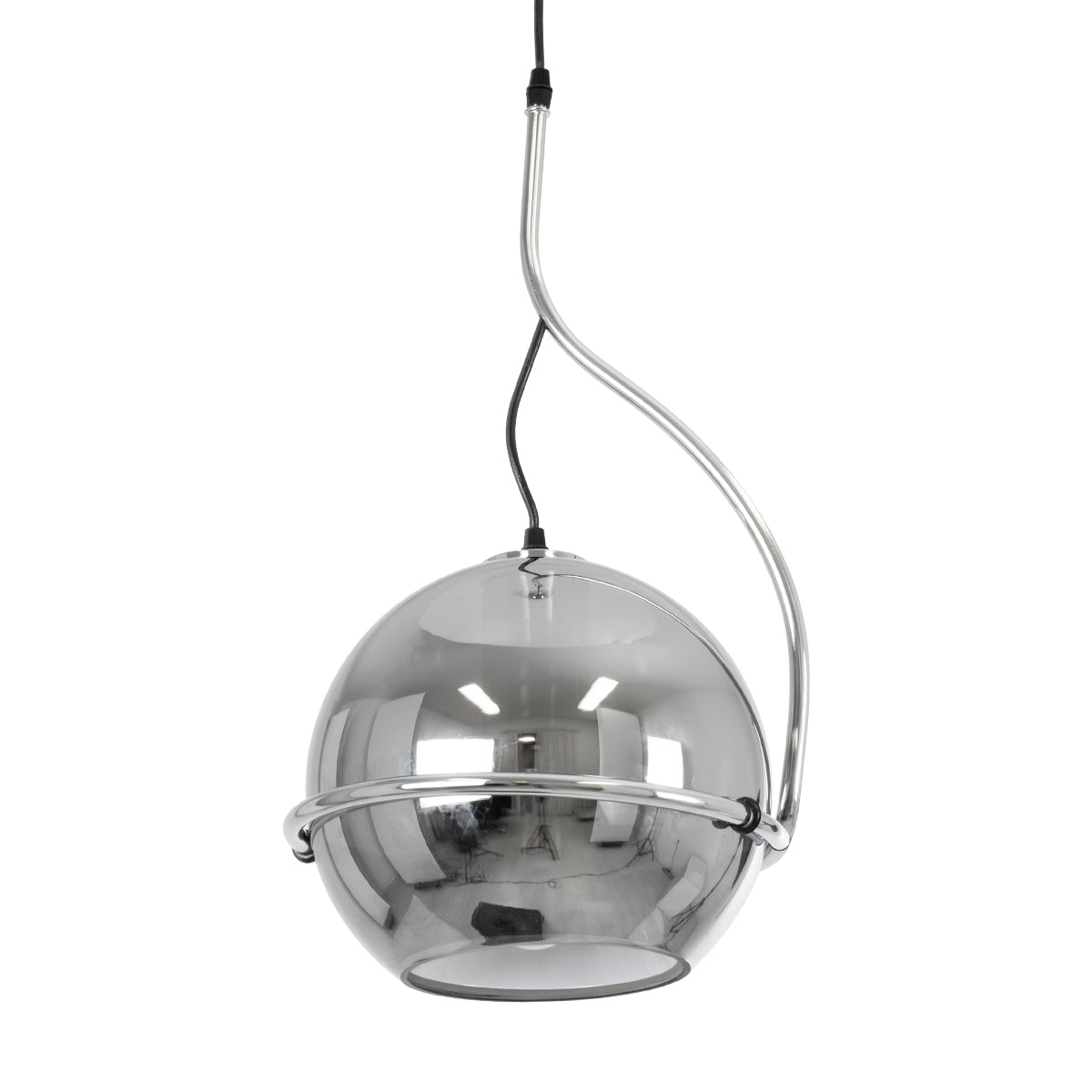 GloboStar® GLASSO 60928 Μοντέρνο Κρεμαστό Φωτιστικό Οροφής Μονόφωτο 1 x E27 Φιμέ Καθρεπτιζέ Νίκελ Γυάλινη Μπάλα με Μεταλλικό Επιχρωμιωμένο Σώμα Φ27 x Υ52cm - ledmania.gr