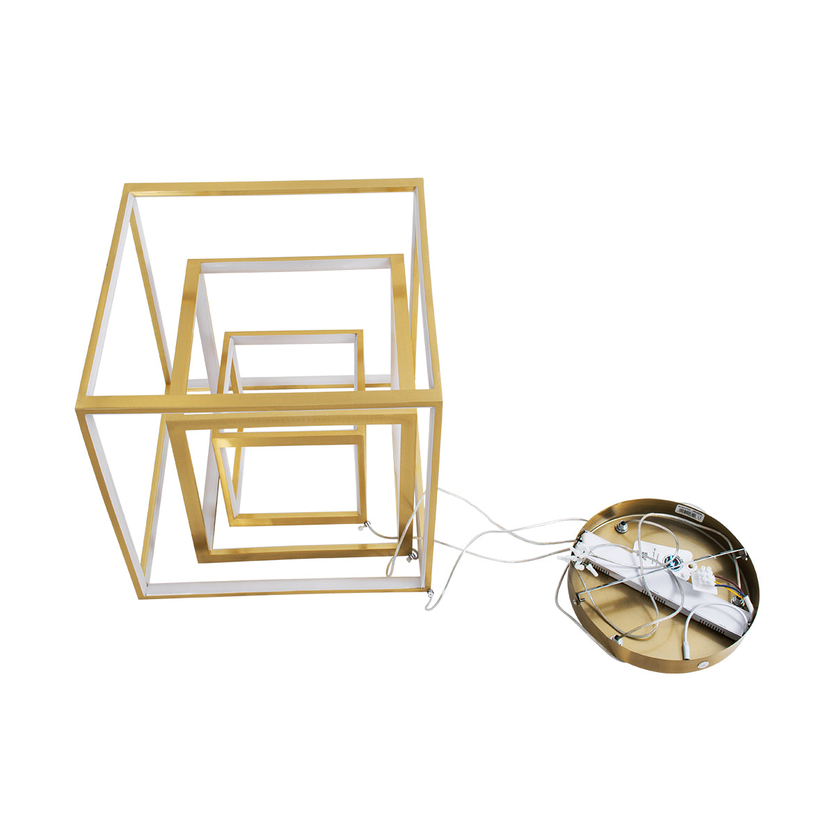 GloboStar® KIBOO-TRIO 60932 Κρεμαστό Φωτιστικό Οροφής Design LED CCT 90W 10350lm 360° AC 220-240V - Εναλλαγή Φωτισμού μέσω Τηλεχειριστηρίου All In One Ψυχρό 6000k+Φυσικό 4500k+Θερμό 2700k Dimmable Μ60 x Π60 x Υ80cm - Χρυσό Πλατίνα - 3 Years Warranty - ledmania.gr