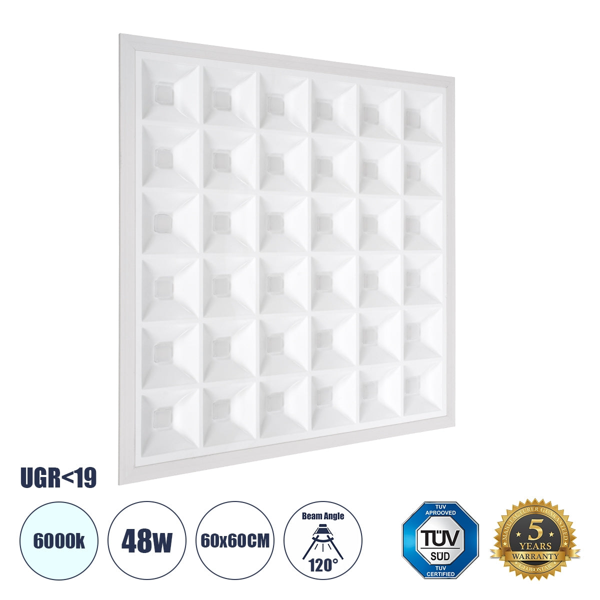 GloboStar® ZEUS 60968 Χωνευτό LED Panel 60x60cm 48W 7440lm 120° CRI≥86Ra UGR<19 Anti-Glare Shield Diffuser AC 220-240V IP44 Μ60 x Π60 x Υ3.3cm - Ψυχρό Λευκό 6000K - Bridgelux High Lumen Chips - TÜV Certified Driver - ledmania.gr