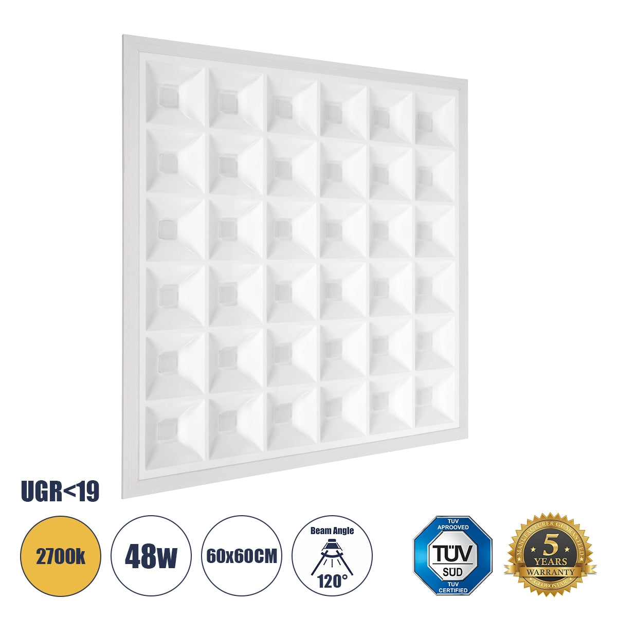 GloboStar® ZEUS 60970 Χωνευτό LED Panel 60x60cm 48W 6960lm 120° CRI≥86Ra UGR<19 Anti-Glare Shield Diffuser AC 220-240V IP44 Μ60 x Π60 x Υ3.3cm - Θερμό Λευκό 2700K - Bridgelux High Lumen Chips - TÜV Certified Driver - ledmania.gr