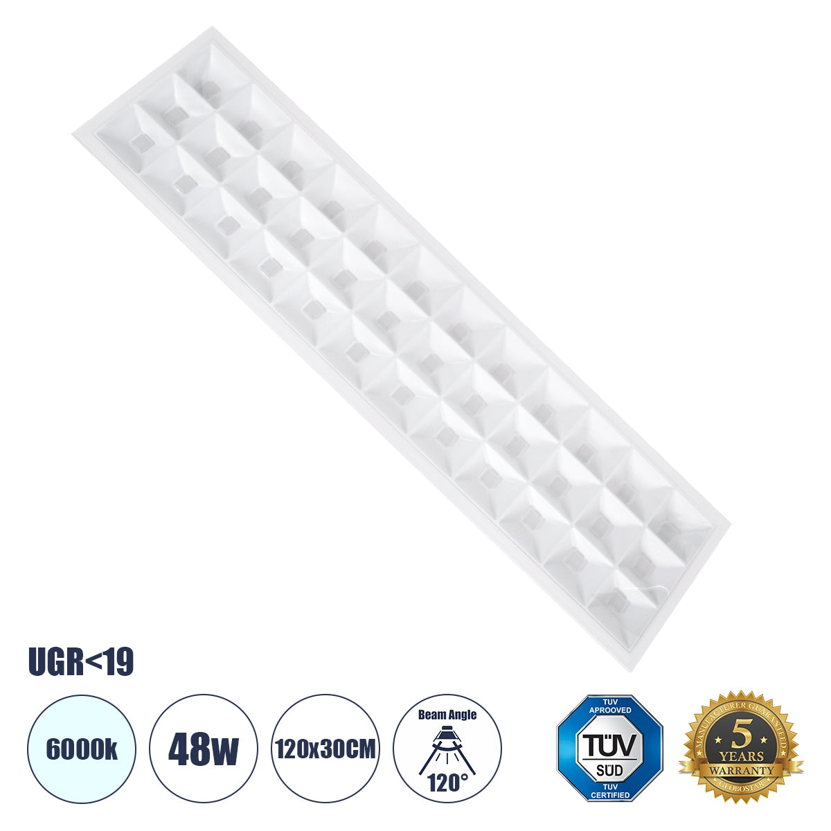 GloboStar® ZEUS 60971 Χωνευτό LED Panel 120x30cm 48W 7440lm 120° CRI≥86Ra UGR<19 Anti-Glare Shield Diffuser AC 220-240V IP44 Μ60 x Π60 x Υ3.3cm - Ψυχρό Λευκό 6000K - Bridgelux High Lumen Chips - TÜV Certified Driver - ledmania.gr