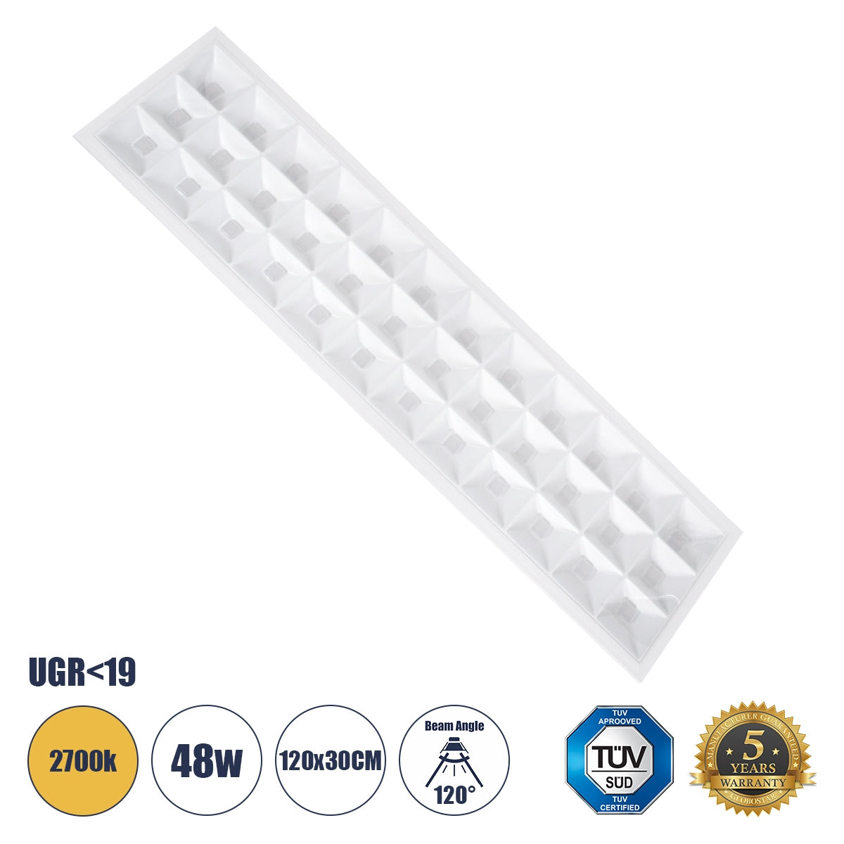 GloboStar® ZEUS 60973 Χωνευτό LED Panel 120x30cm 48W 6960lm 120° CRI≥86Ra UGR<19 Anti-Glare Shield Diffuser AC 220-240V IP44 Μ60 x Π60 x Υ3.3cm - Θερμό Λευκό 2700K - Bridgelux High Lumen Chips - TÜV Certified Driver - ledmania.gr