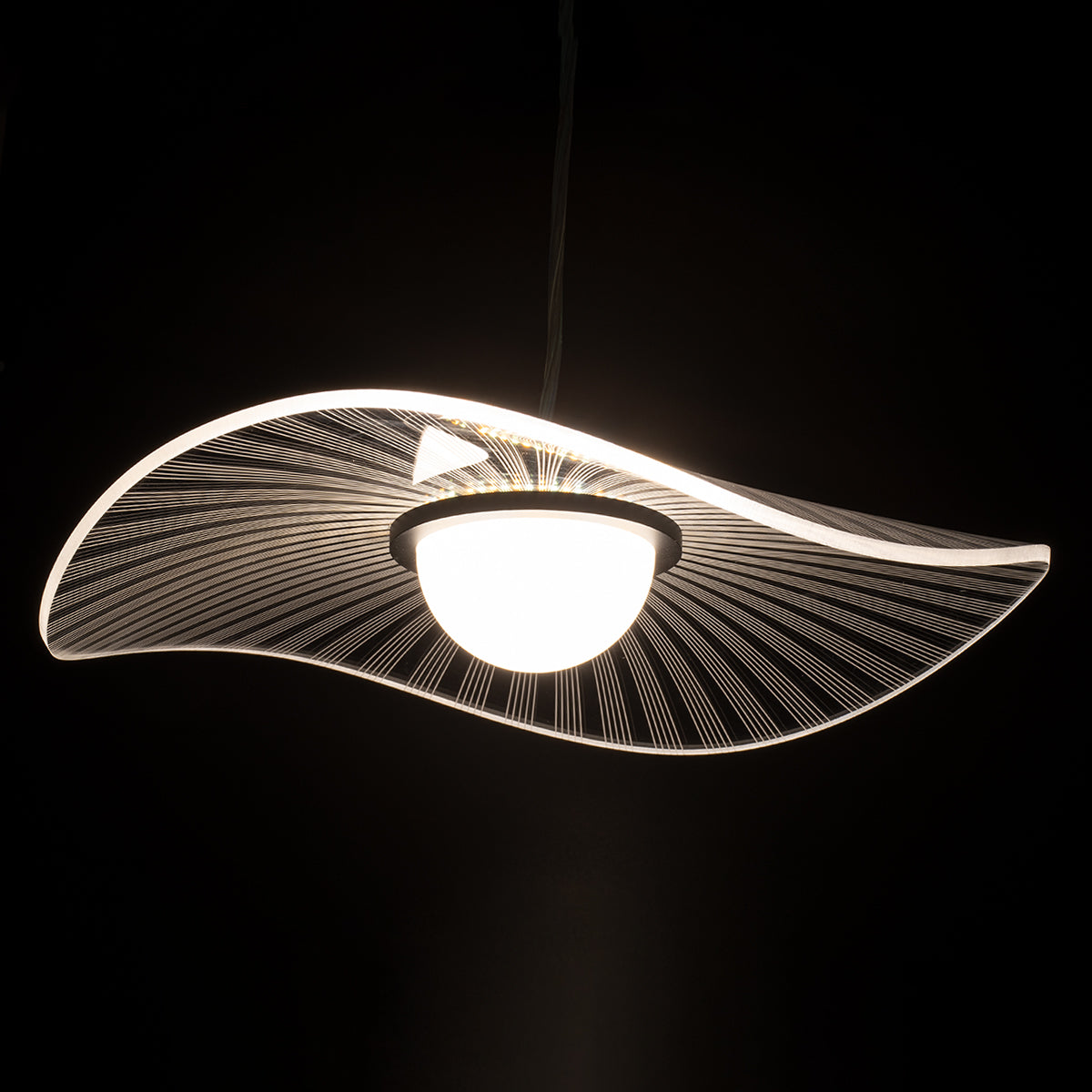 GloboStar® ACRYLICA 60974 Κρεμαστό Φωτιστικό Οροφής Design LED CCT 20W 2240lm 360° AC 220-240V - Εναλλαγή Φωτισμού μέσω Διακόπτη On/Off All In One Ψυχρό 6000k+Φυσικό 4500k+Θερμό 2700k Φ40cm - Μαύρο με Διάφανο Laser Designed Plexiglass - 3 Years Warranty - ledmania.gr