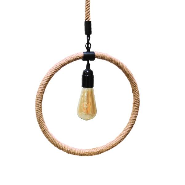 GloboStar® OSLO 10001239 Vintage Industrial Κρεμαστό Φωτιστικό Οροφής Μονόφωτο Μαύρο Μεταλλικό με Μπεζ Σχοινί Μ34 x Π22 x Υ34cm - ledmania.gr