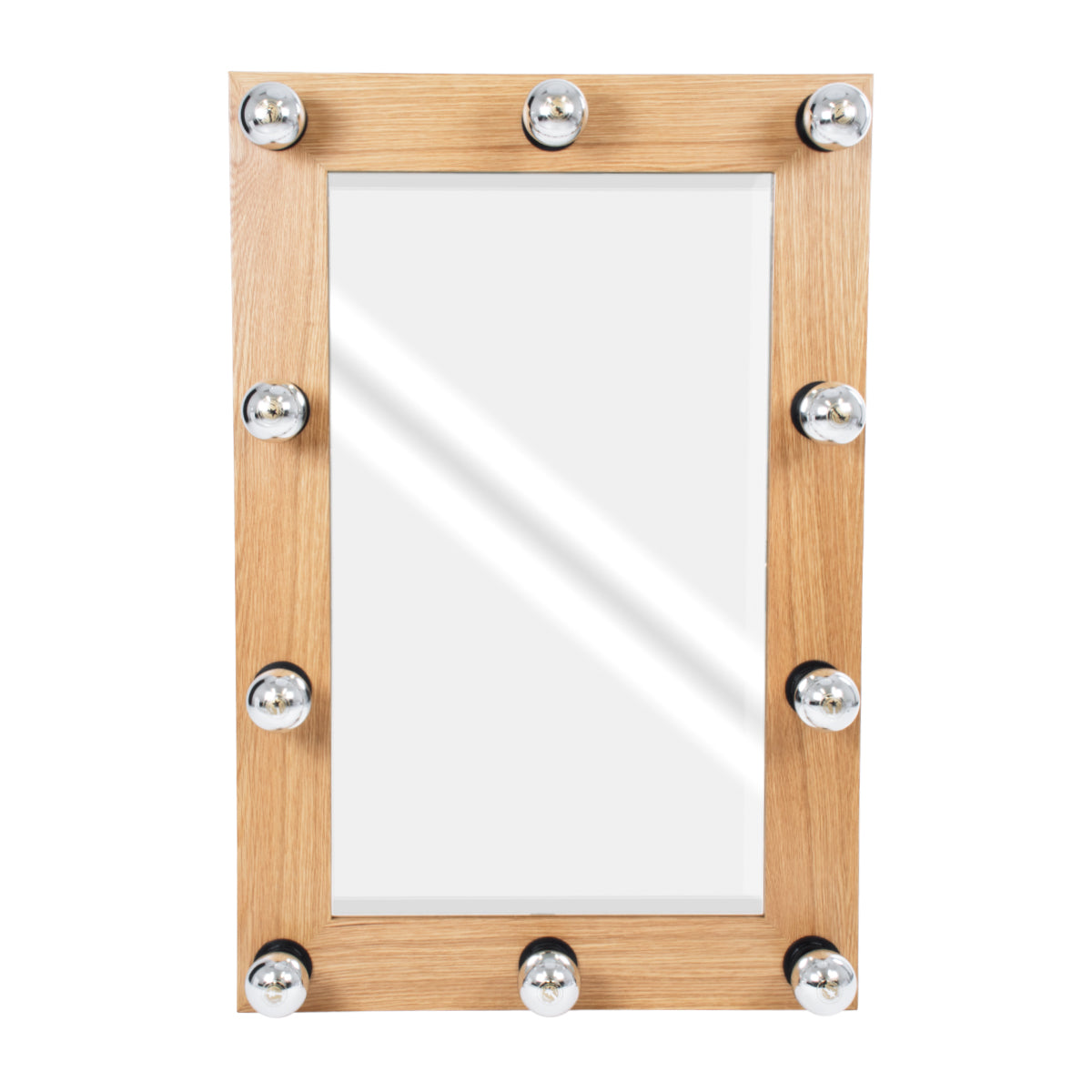 GloboStar® MAKEUP MIRROR-60x90-1 Μοντέρνος Καθρέπτης Μακιγιάζ με Πλαίσιο Φυσικού Ξύλου με Διακόπτη On/Off 10 x E27 AC220-240V - Μ60 x Π7 x Υ90cm - Μπεζ Δρυς - ledmania.gr