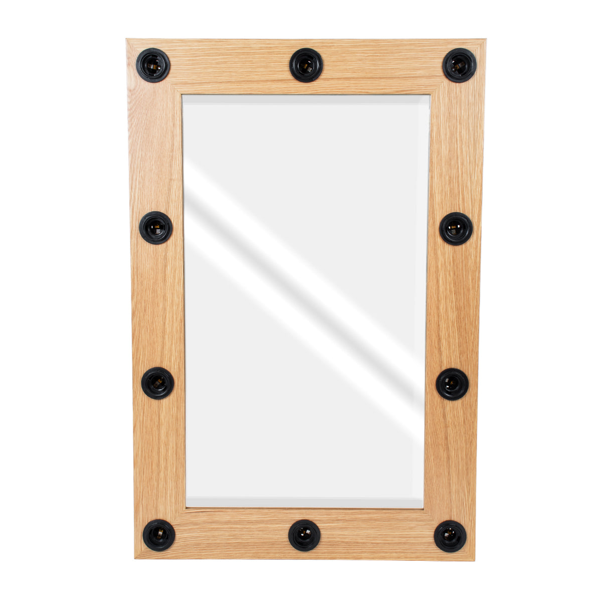 GloboStar® MAKEUP MIRROR-60x90-1 Μοντέρνος Καθρέπτης Μακιγιάζ με Πλαίσιο Φυσικού Ξύλου με Διακόπτη On/Off 10 x E27 AC220-240V - Μ60 x Π7 x Υ90cm - Μπεζ Δρυς - ledmania.gr