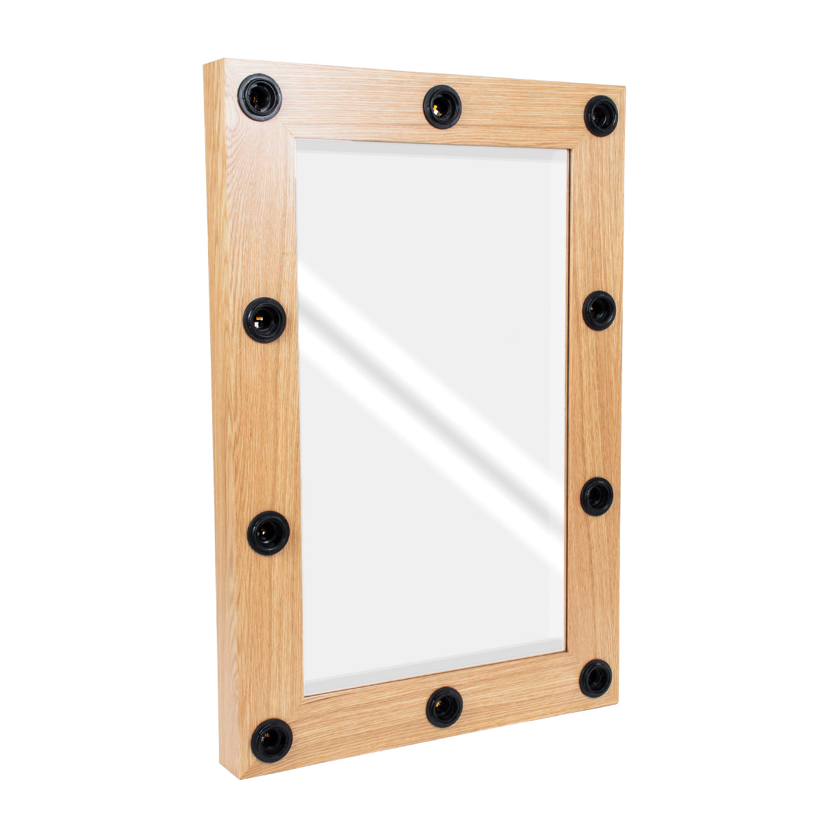 GloboStar® MAKEUP MIRROR-60x90-1 Μοντέρνος Καθρέπτης Μακιγιάζ με Πλαίσιο Φυσικού Ξύλου με Διακόπτη On/Off 10 x E27 AC220-240V - Μ60 x Π7 x Υ90cm - Μπεζ Δρυς - ledmania.gr