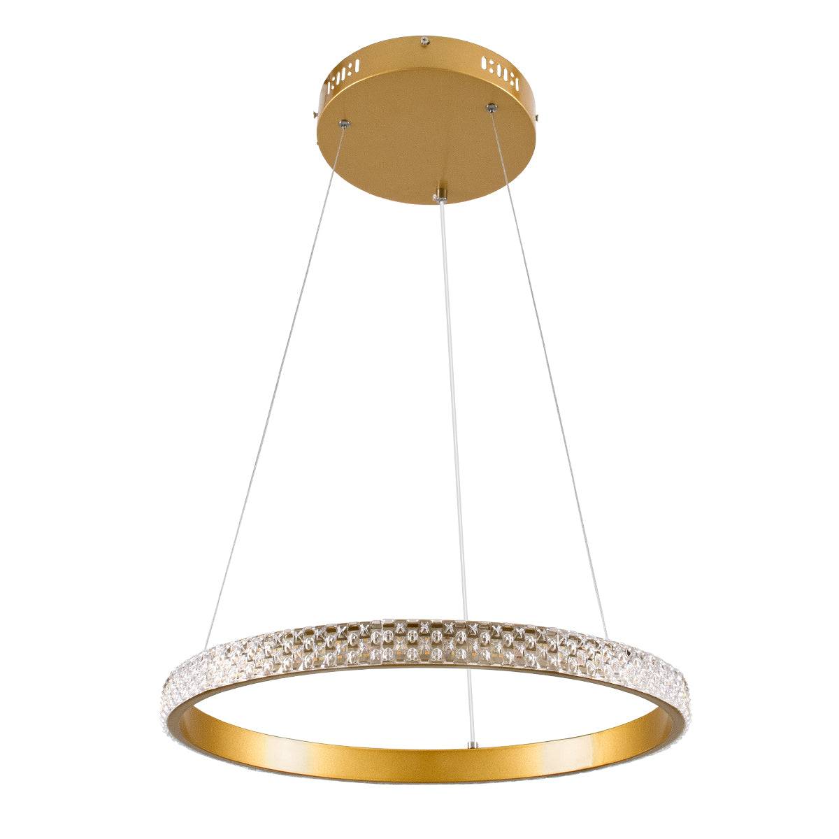 GloboStar® DIAMOND 61129 Κρεμαστό Φωτιστικό Δαχτυλίδι-Κύκλος LED CCT 30W 3513lm 360° AC 220-240V - Εναλλαγή Φωτισμού μέσω Τηλεχειριστηρίου All In One Ψυχρό 6000k+Φυσικό 4500k+Θερμό 2700k Dimmable Φ40cm - Χρυσό Βούρτσας - 3 Years Warranty - ledmania.gr