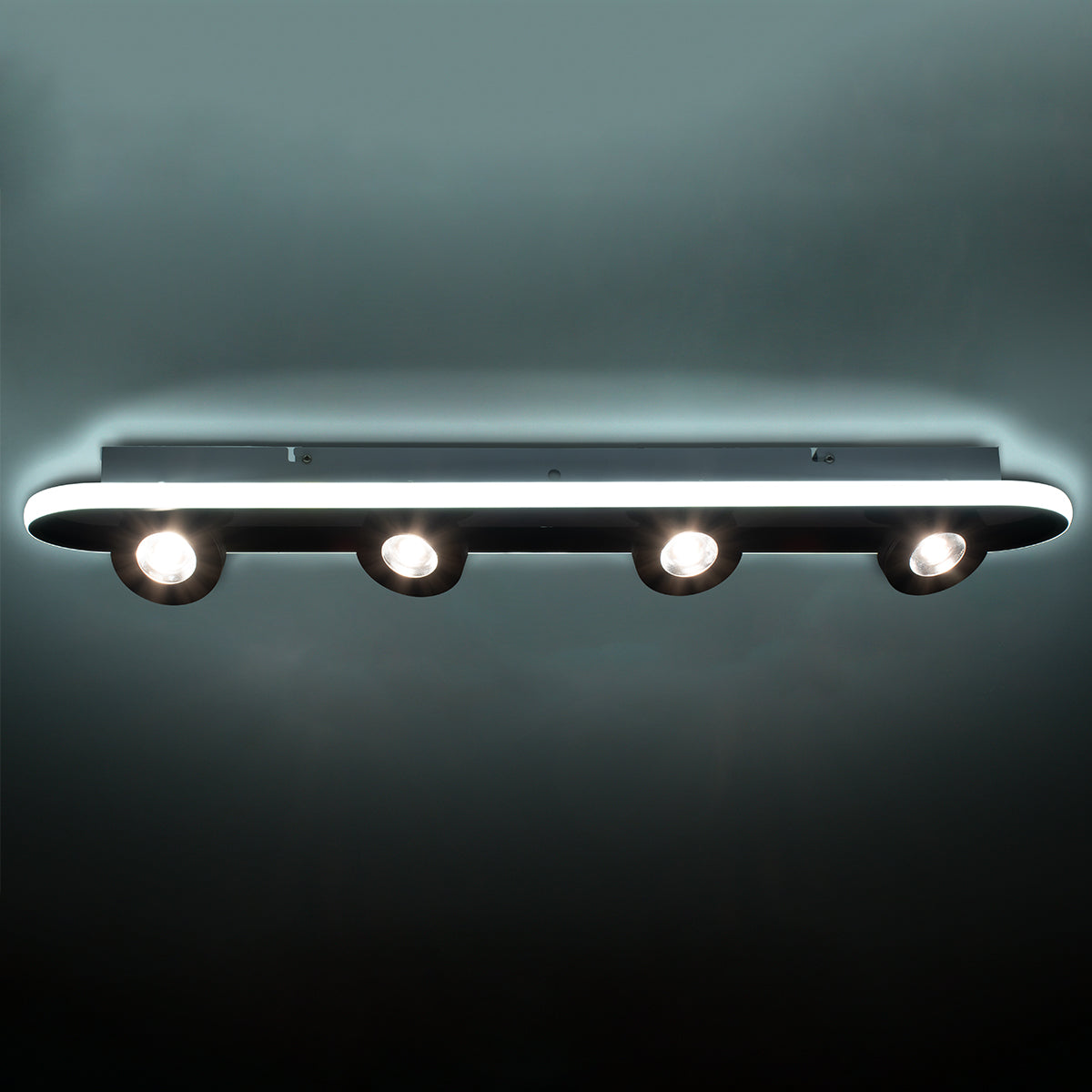 GloboStar® NESPO 61214 Φωτιστικό Οροφής Linear Design LED CCT με Κινούμενα Σποτ LED Spot Downlight 48W 5376lm 360° & 45° AC 220-240V - Εναλλαγή Φωτισμού μέσω Διακόπτη On/Off All In One Ψυχρό 6000k+Φυσικό 4500k+Θερμό 2700k Μ80 x Π13 x Υ6.5cm - Μαύρο - ledmania.gr