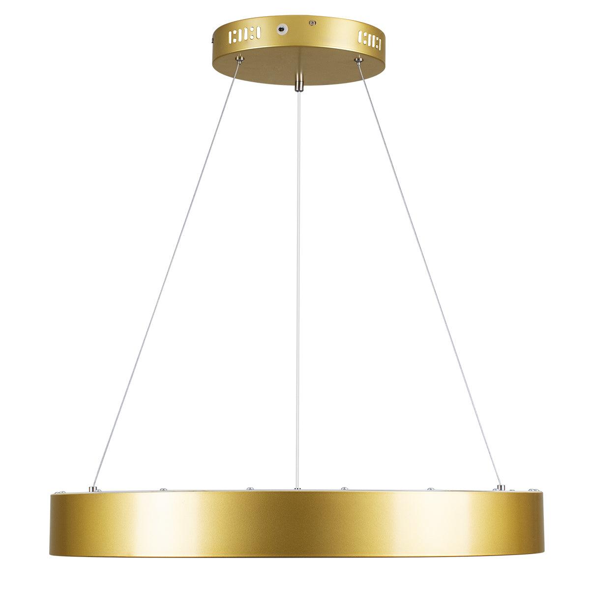 GloboStar® SALEM 61247 Κρεμαστή Πλαφονιέρα Οροφής Δαχτυλίδι-Κύκλος LED CCT 105W 12075lm 120° AC 220-240V - Εναλλαγή Φωτισμού μέσω Τηλεχειριστηρίου All In One Ψυχρό 6000k+Φυσικό 4500k+Θερμό 2700k Dimmable Φ60cm - Χρυσό Σαμπανιζέ - 3 Years Warranty - ledmania.gr