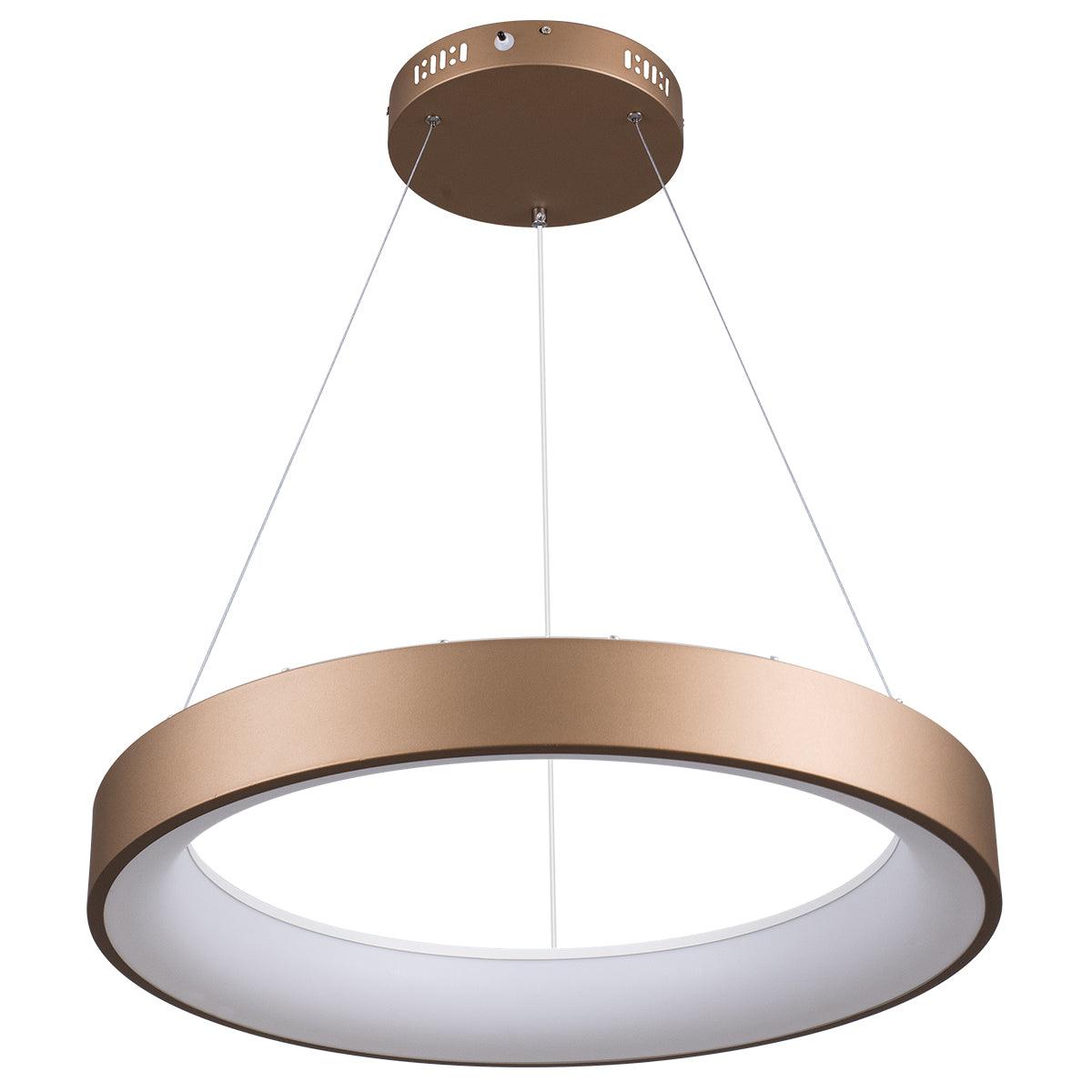 GloboStar® SALEM 61248 Κρεμαστή Πλαφονιέρα Οροφής Δαχτυλίδι-Κύκλος LED CCT 105W 12075lm 120° AC 220-240V - Εναλλαγή Φωτισμού μέσω Τηλεχειριστηρίου All In One Ψυχρό 6000k+Φυσικό 4500k+Θερμό 2700k Dimmable Φ60cm - Καφέ Χάλκινο - 3 Years Warranty - ledmania.gr
