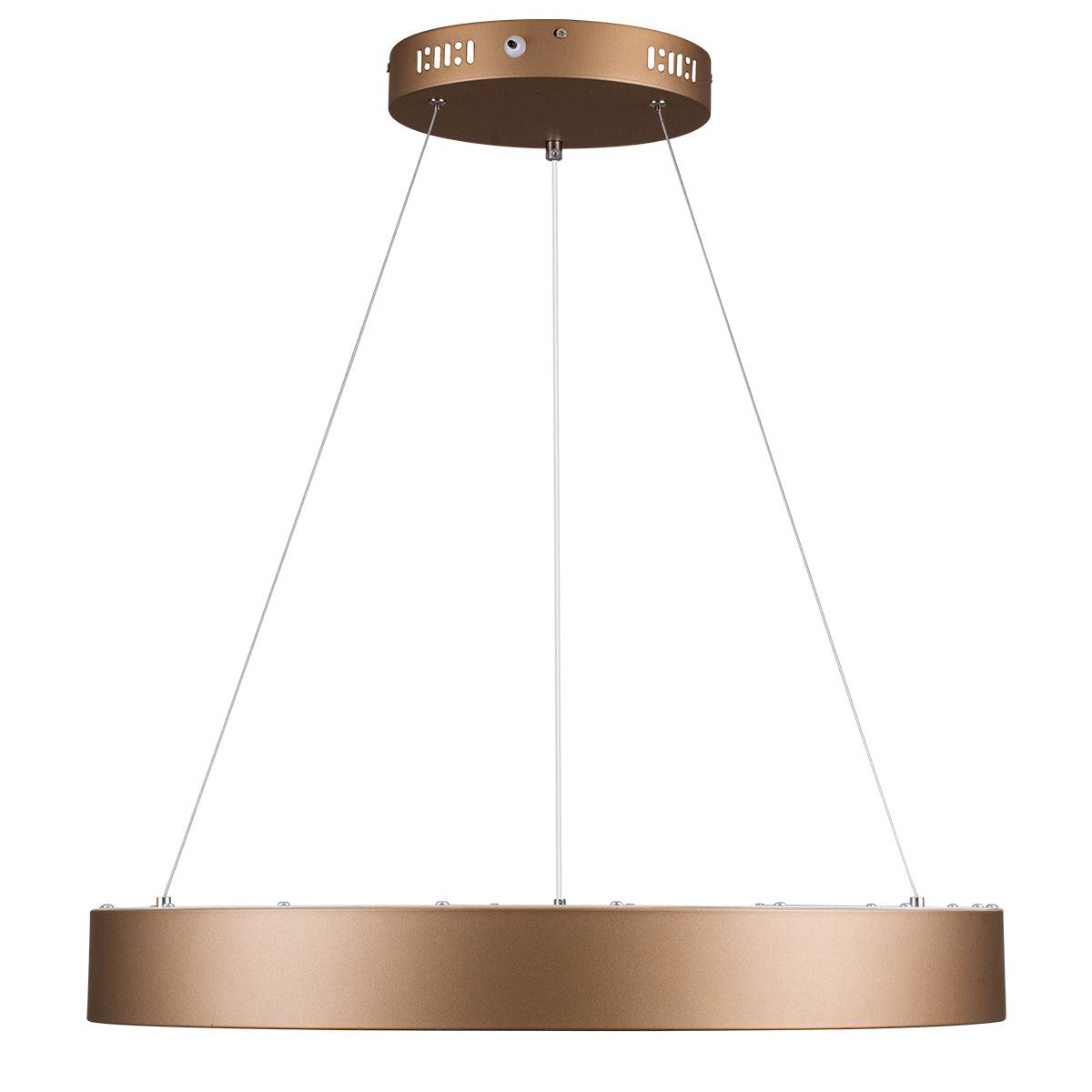 GloboStar® SALEM 61248 Κρεμαστή Πλαφονιέρα Οροφής Δαχτυλίδι-Κύκλος LED CCT 105W 12075lm 120° AC 220-240V - Εναλλαγή Φωτισμού μέσω Τηλεχειριστηρίου All In One Ψυχρό 6000k+Φυσικό 4500k+Θερμό 2700k Dimmable Φ60cm - Καφέ Χάλκινο - 3 Years Warranty - ledmania.gr