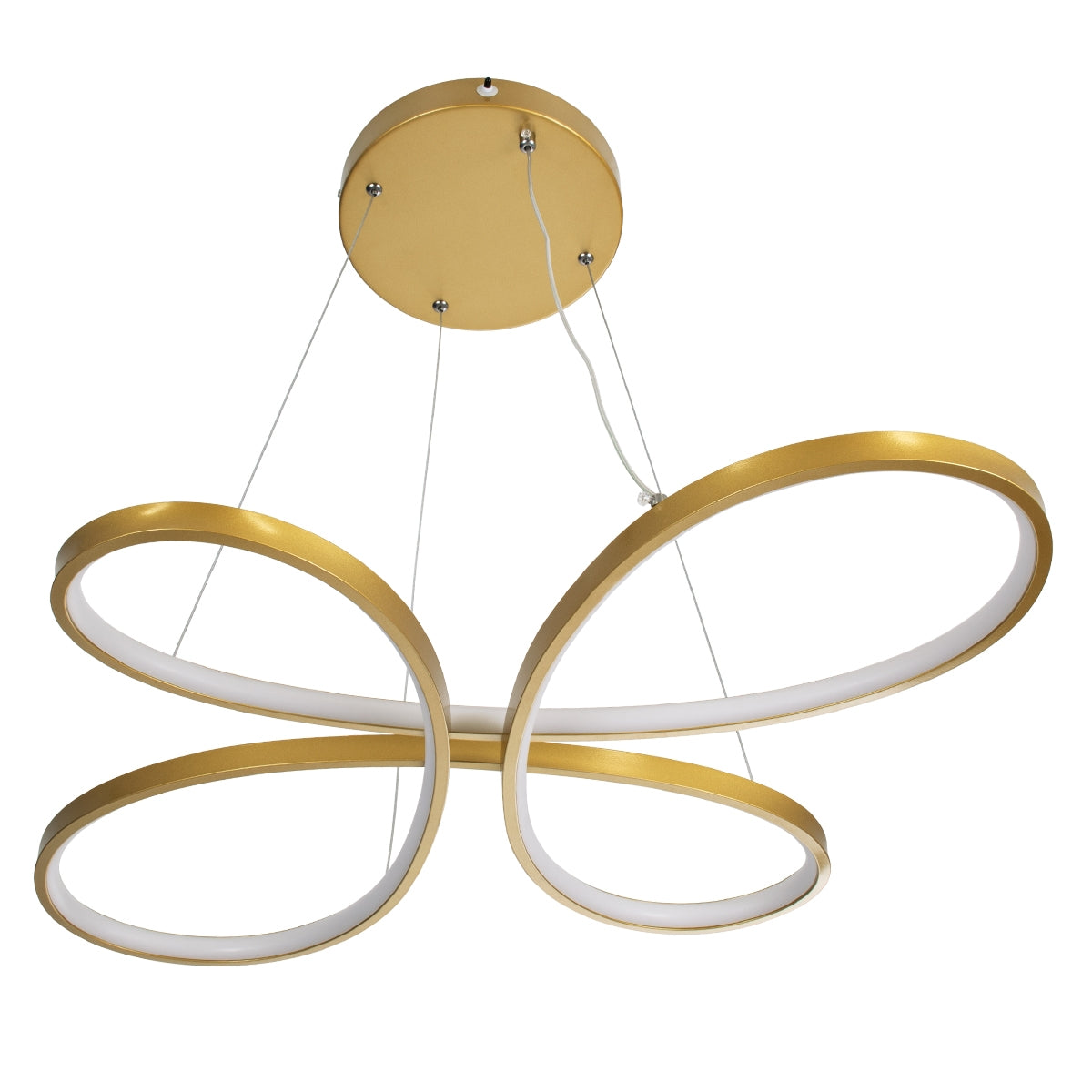 GloboStar® BUTTERFLY 61393 Κρεμαστό Φωτιστικό Οροφής Design LED CCT 75W 8400lm 300° AC 220-240V - Εναλλαγή Φωτισμού μέσω Τηλεχειριστηρίου All In One Ψυχρό 6000k+Φυσικό 4500k+Θερμό 2700k Dimmable Μ71 x Π52 x Υ4cm - Χρυσό Βούρτσας - ledmania.gr