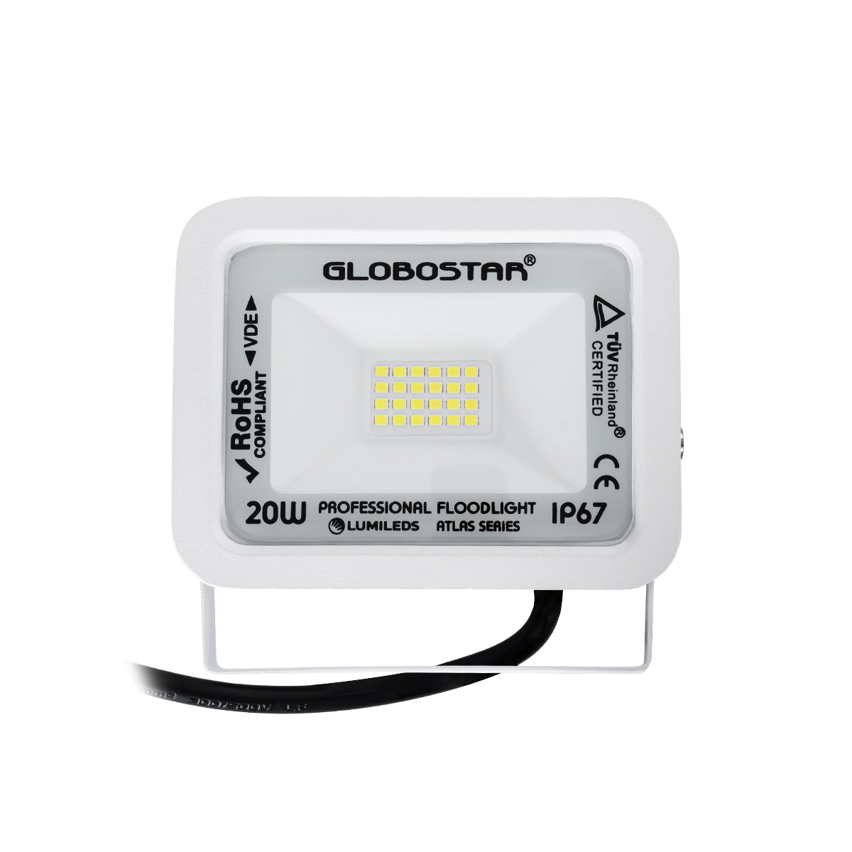 GloboStar® ATLAS 61407 Επαγγελματικός Προβολέας LED 20W 2500lm 120° AC 220-240V - Αδιάβροχος IP67 - Μ12 x Π2.5 x Υ9.5cm - Λευκό - Ψυχρό Λευκό 6000K - LUMILEDS Chips - TÜV Rheinland Certified - 5 Years Warranty - ledmania.gr
