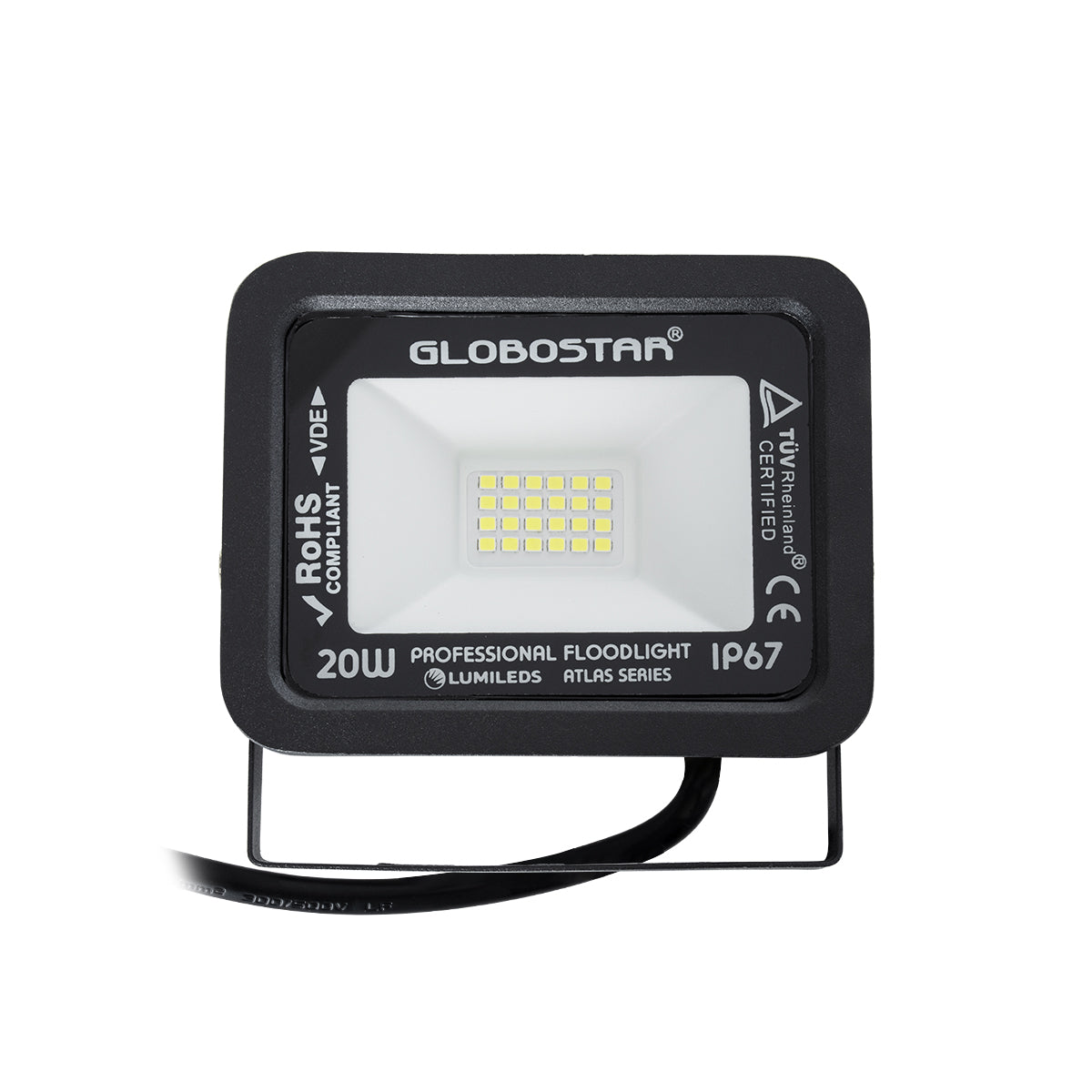 GloboStar® ATLAS 61410 Επαγγελματικός Προβολέας LED 20W 2500lm 120° AC 220-240V - Αδιάβροχος IP67 - Μ12 x Π2.5 x Υ9.5cm - Μαύρο - Ψυχρό Λευκό 6000K - LUMILEDS Chips - TÜV Rheinland Certified - 5 Years Warranty - ledmania.gr