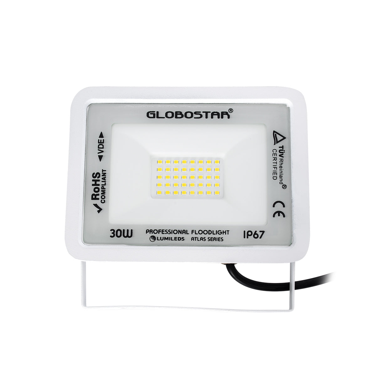 GloboStar® ATLAS 61414 Επαγγελματικός Προβολέας LED 30W 3600lm 120° AC 220-240V - Αδιάβροχος IP67 - Μ16 x Π2.5 x Υ12.5cm - Λευκό - Φυσικό Λευκό 4500K - LUMILEDS Chips - TÜV Rheinland Certified - 5 Years Warranty - ledmania.gr