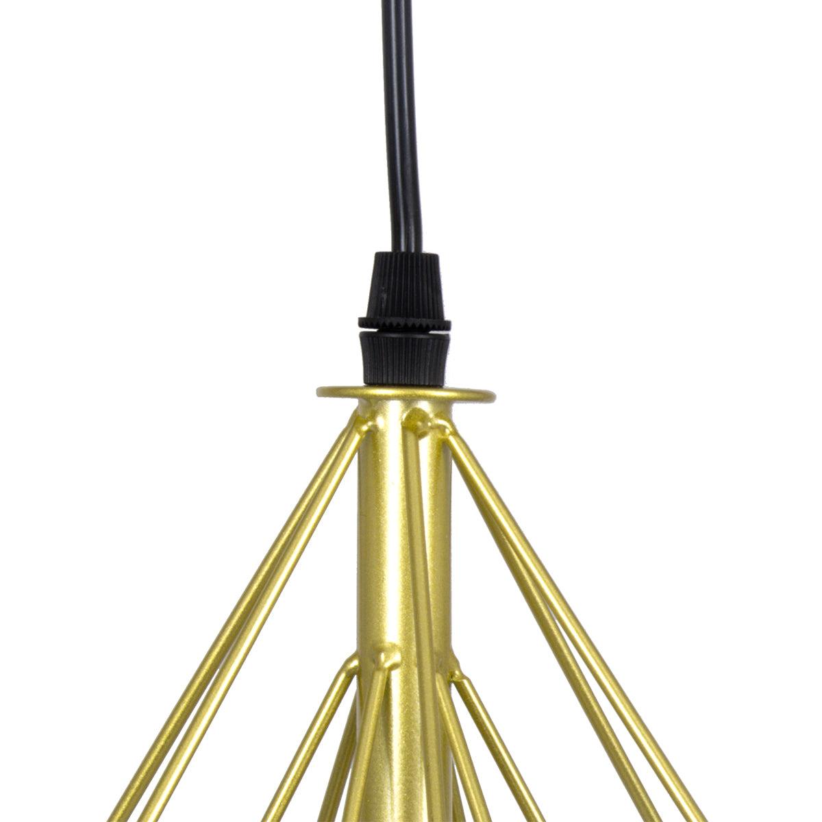 GloboStar® EIFFEL 61571 Vintage Κρεμαστό Φωτιστικό Οροφής Τρίφωτο 3 x E27 Χρυσό Μεταλλικό Πλέγμα με Λευκό Ύφασμα L68 x W25 x H130cm - ledmania.gr