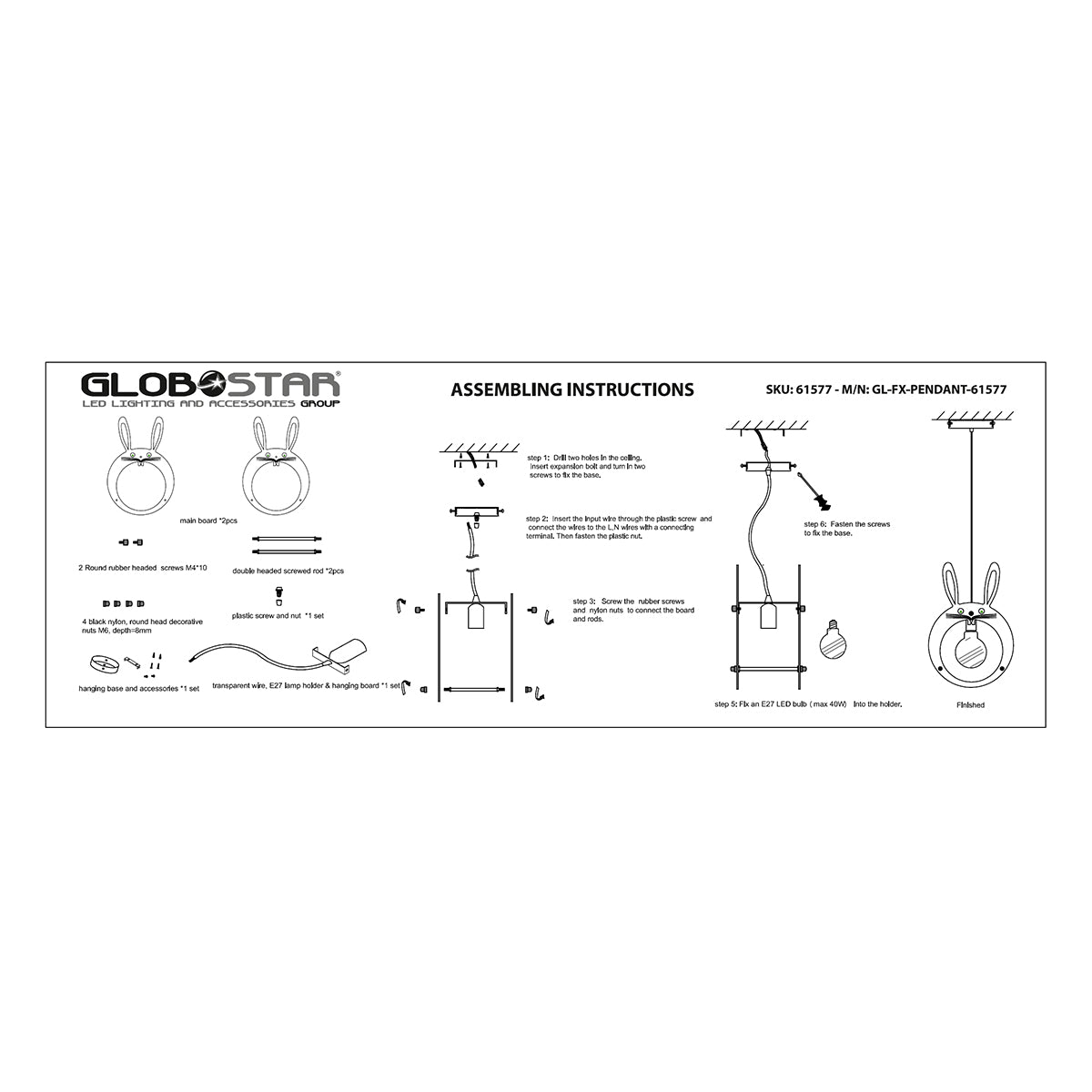 GloboStar® BUNNY 61577 Μοντέρνο Παδικό Κρεμαστό Φωτιστικό Οροφής Μονόφωτο 1 x E27 Ροζ PVC Φιγούρα Λαγουδάκι Μ27.2 x Π15.5 x Υ40cm - ledmania.gr