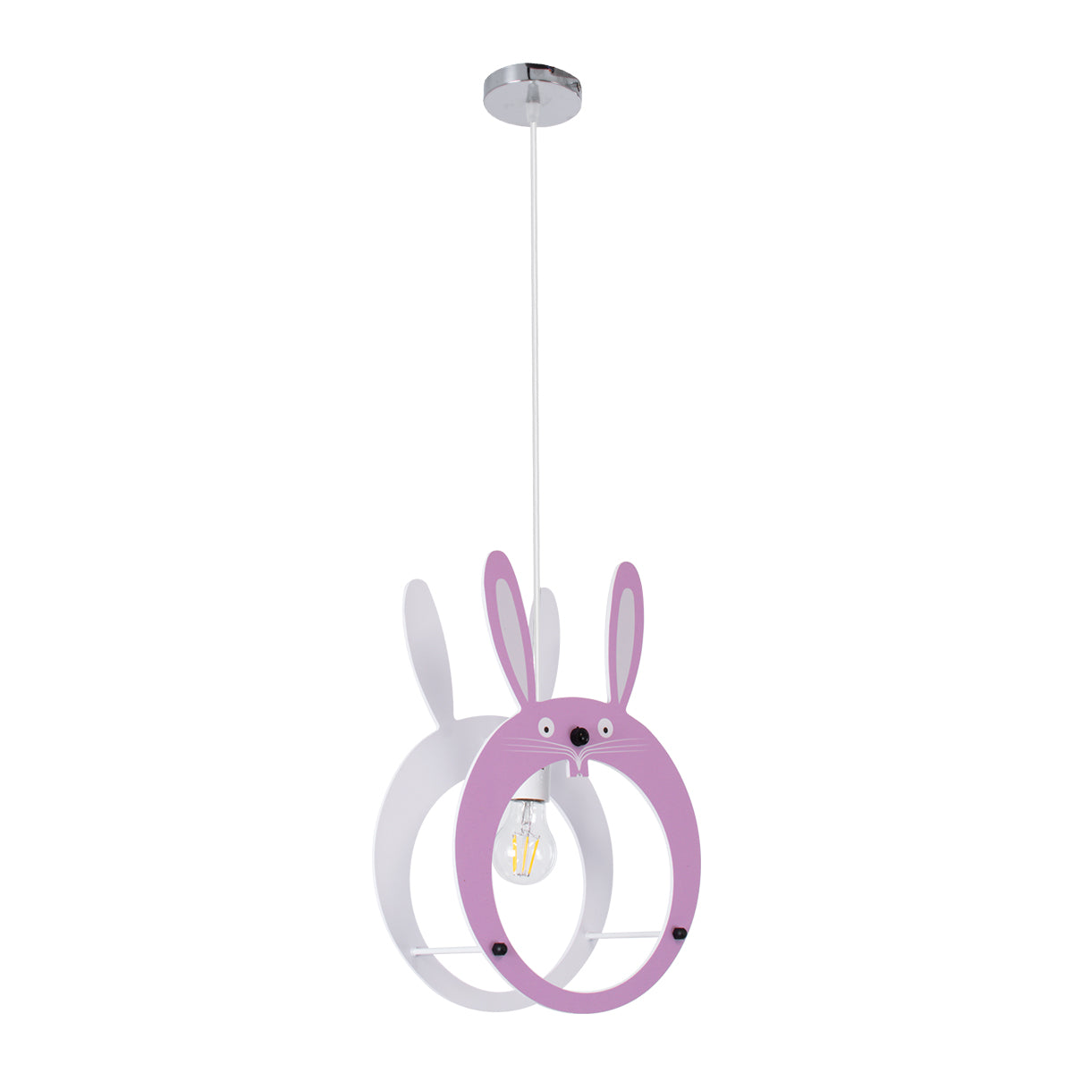 GloboStar® BUNNY 61577 Μοντέρνο Παδικό Κρεμαστό Φωτιστικό Οροφής Μονόφωτο 1 x E27 Ροζ PVC Φιγούρα Λαγουδάκι Μ27.2 x Π15.5 x Υ40cm - ledmania.gr