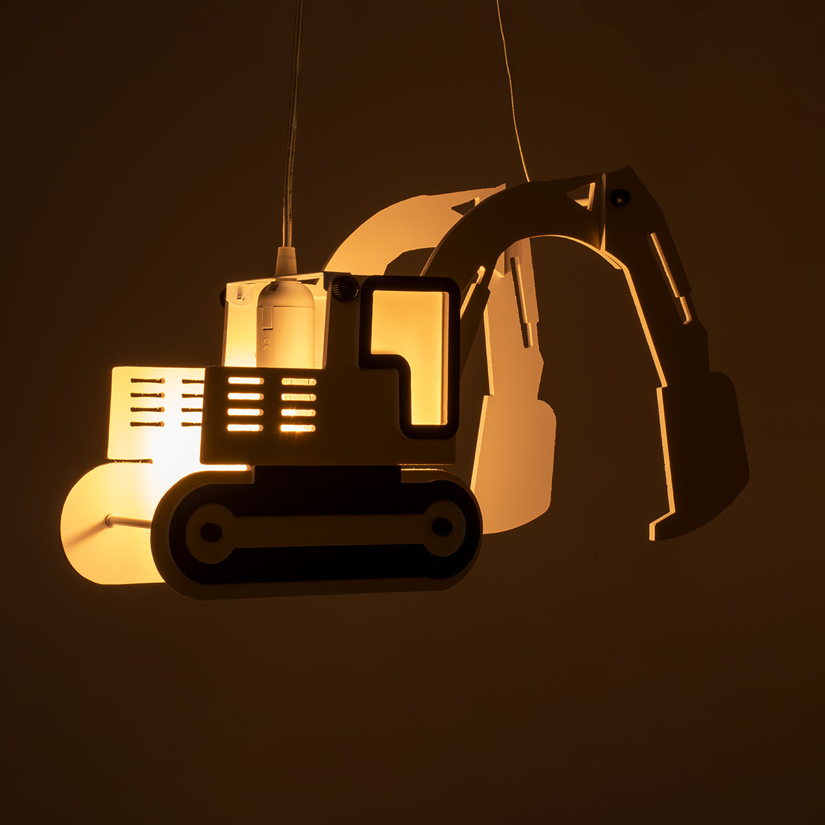 GloboStar® EXCAVATOR 61579 Μοντέρνο Παδικό Κρεμαστό Φωτιστικό Οροφής Μονόφωτο 1 x E27 Κίτρινο PVC Φιγούρα Εκσκαφέας-Φαγάνα Μ45 x Π15.5 x Υ27cm - ledmania.gr