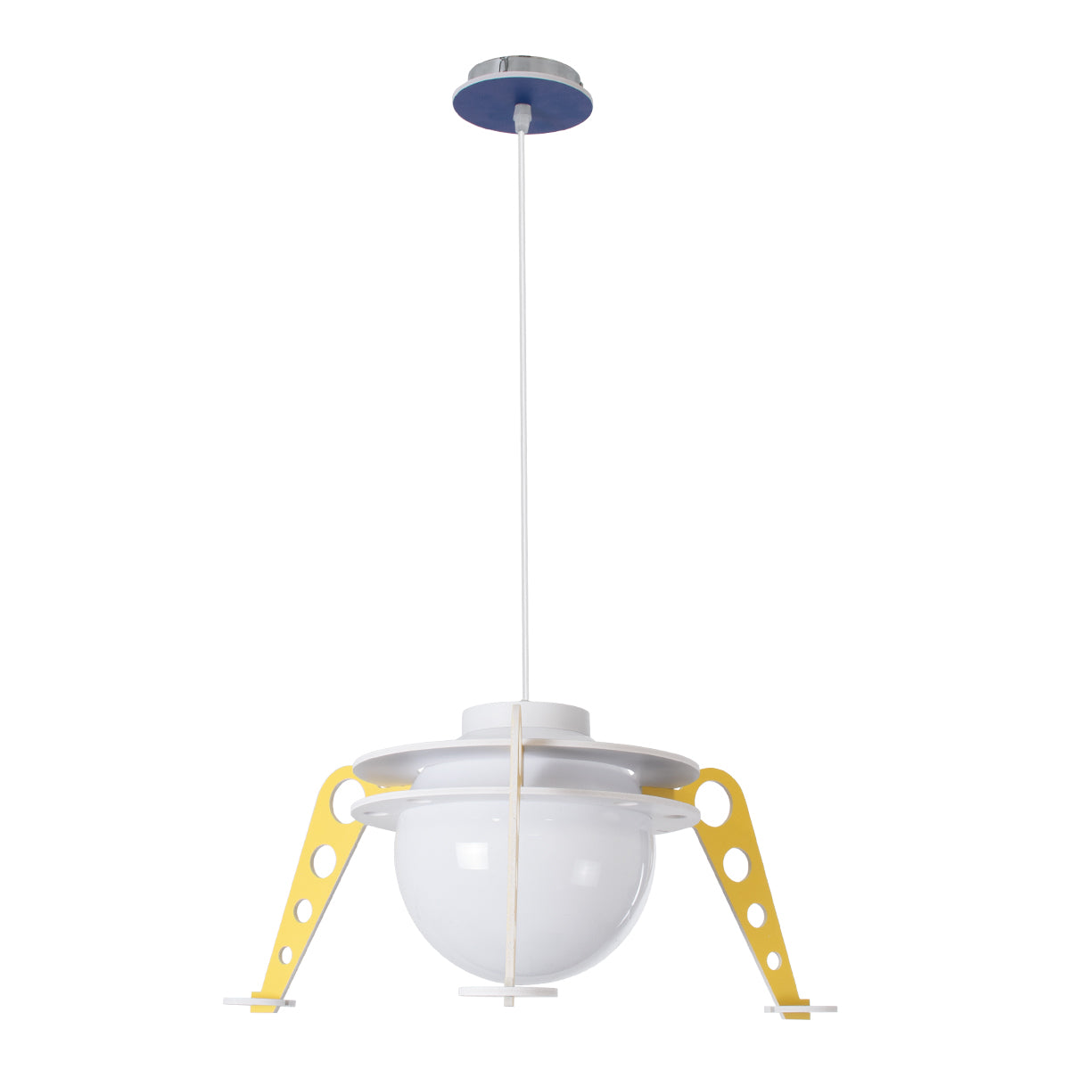 GloboStar® UFO 61581 Μοντέρνο Παδικό Κρεμαστό Φωτιστικό Οροφής Μονόφωτο 1 x E27 Κίτρινο & Μπλε PVC Φιγούρα Διαστημόπλοιο-Ούφο Φ58 x Υ24cm - ledmania.gr