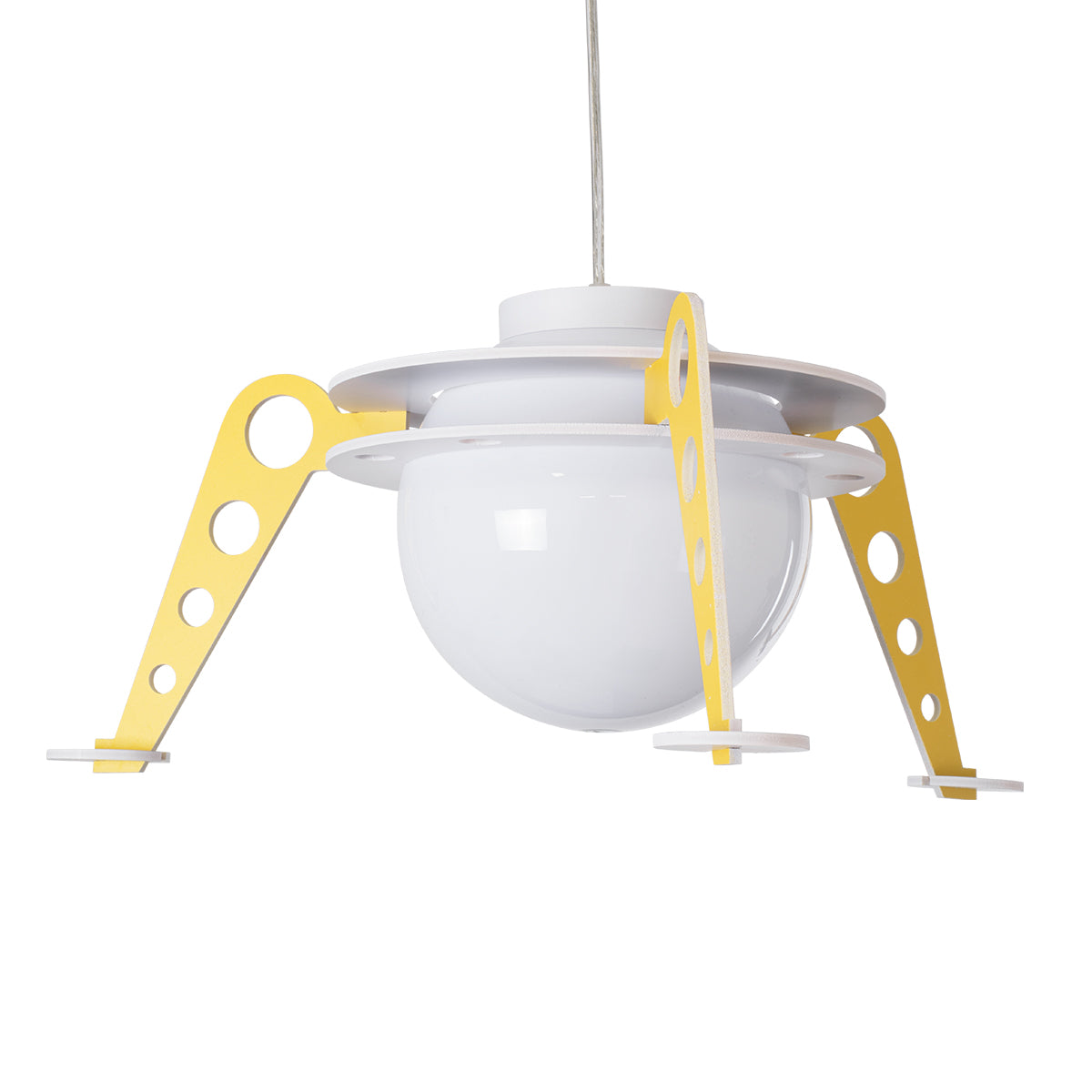 GloboStar® UFO 61581 Μοντέρνο Παδικό Κρεμαστό Φωτιστικό Οροφής Μονόφωτο 1 x E27 Κίτρινο & Μπλε PVC Φιγούρα Διαστημόπλοιο-Ούφο Φ58 x Υ24cm - ledmania.gr