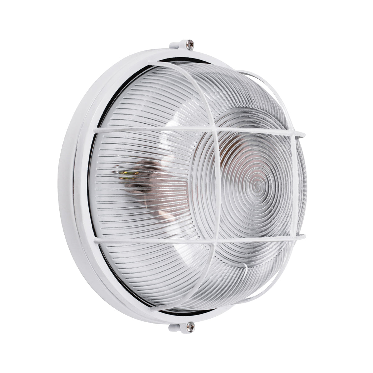 GloboStar® BOATLIGHT 61588 Vintage Industrial Φωτιστικό Τοίχου - Απλίκα - Καραβοχελώνα Εξωτερικού Χώρου Δίφωτο 2 x E27 AC220-240V Αδιάβροχο IP65 - Σώμα Αλουμινίου & Tempered Glass - Φ24 x Υ11cm - Λευκό - Στρόγγυλο - 5 Years Warranty - ledmania.gr